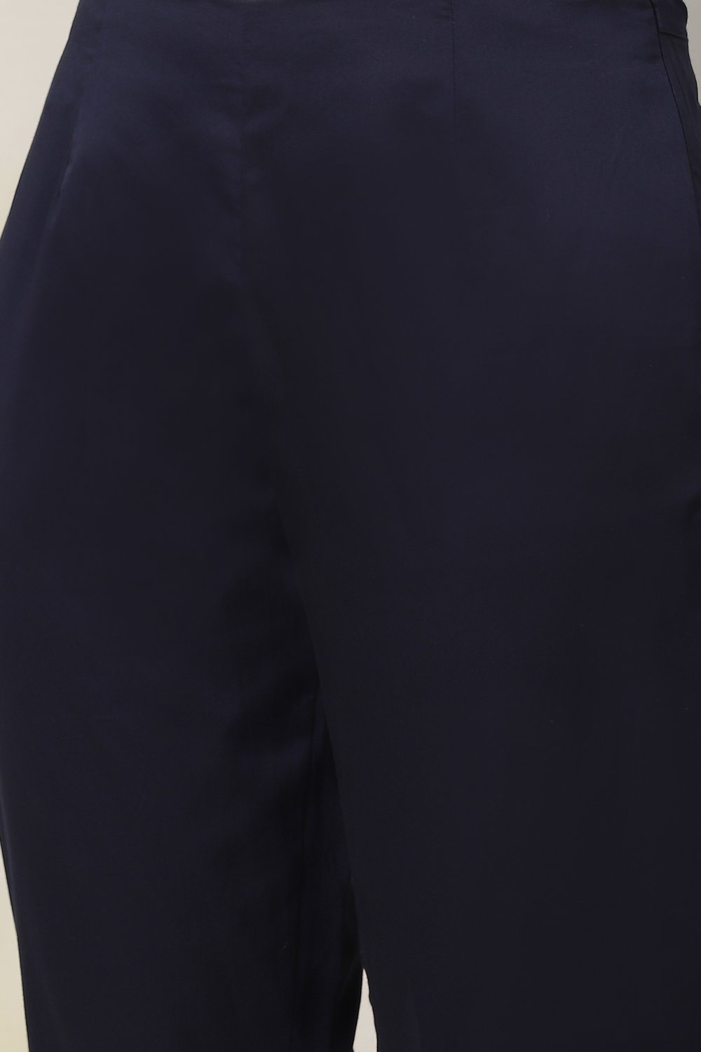 Navy Blue Poly Viscose Straight Kurta Slim Pant Suit Set image number 3