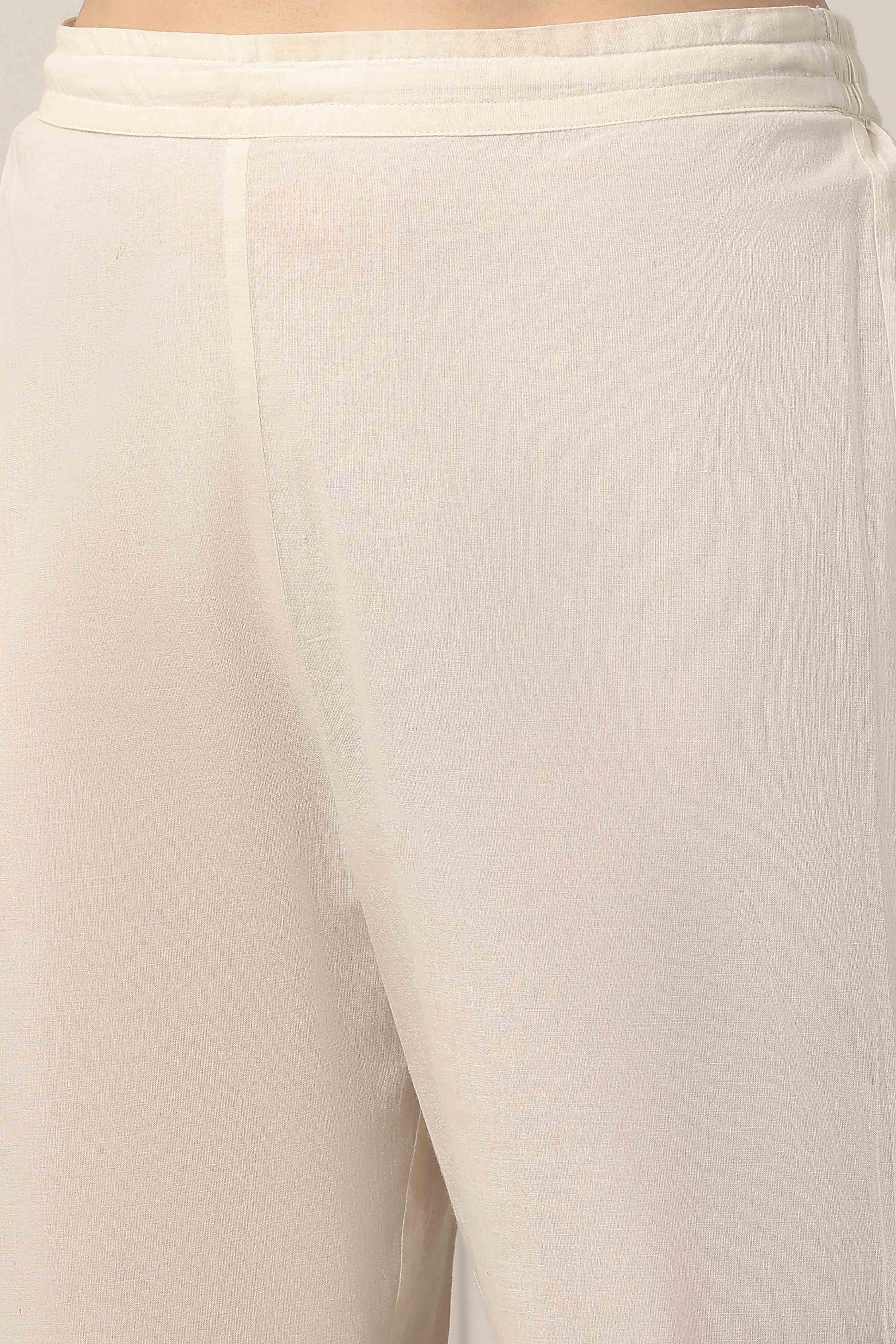 Ivory Cotton Yoke Embroidered A-Line Gathered Suit Set image number 2