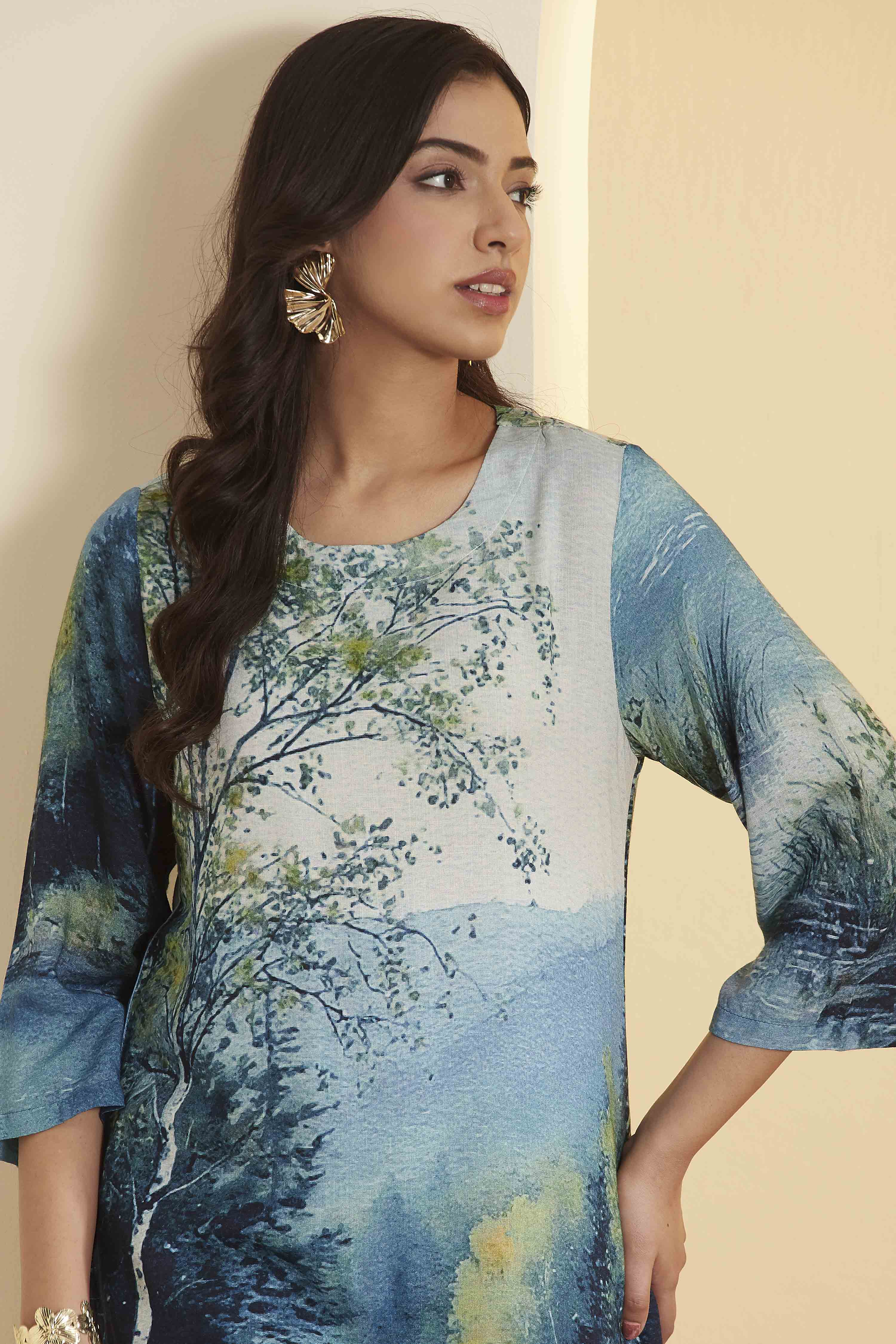 Beige Rayon Slub Straight Kurta Pants Set image number 1