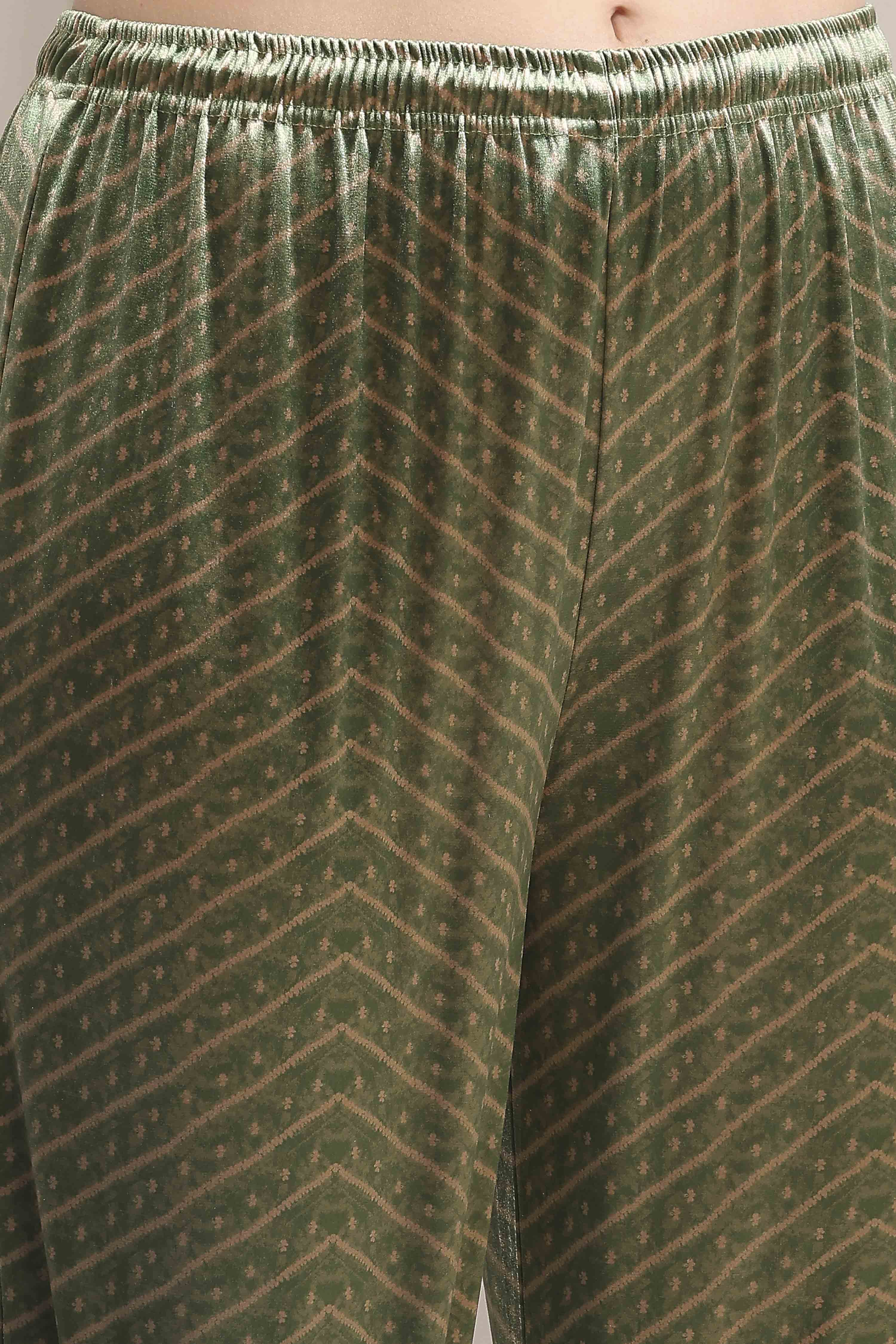 Mint Green Blended Straight Printed Kurta Pants Set image number 2