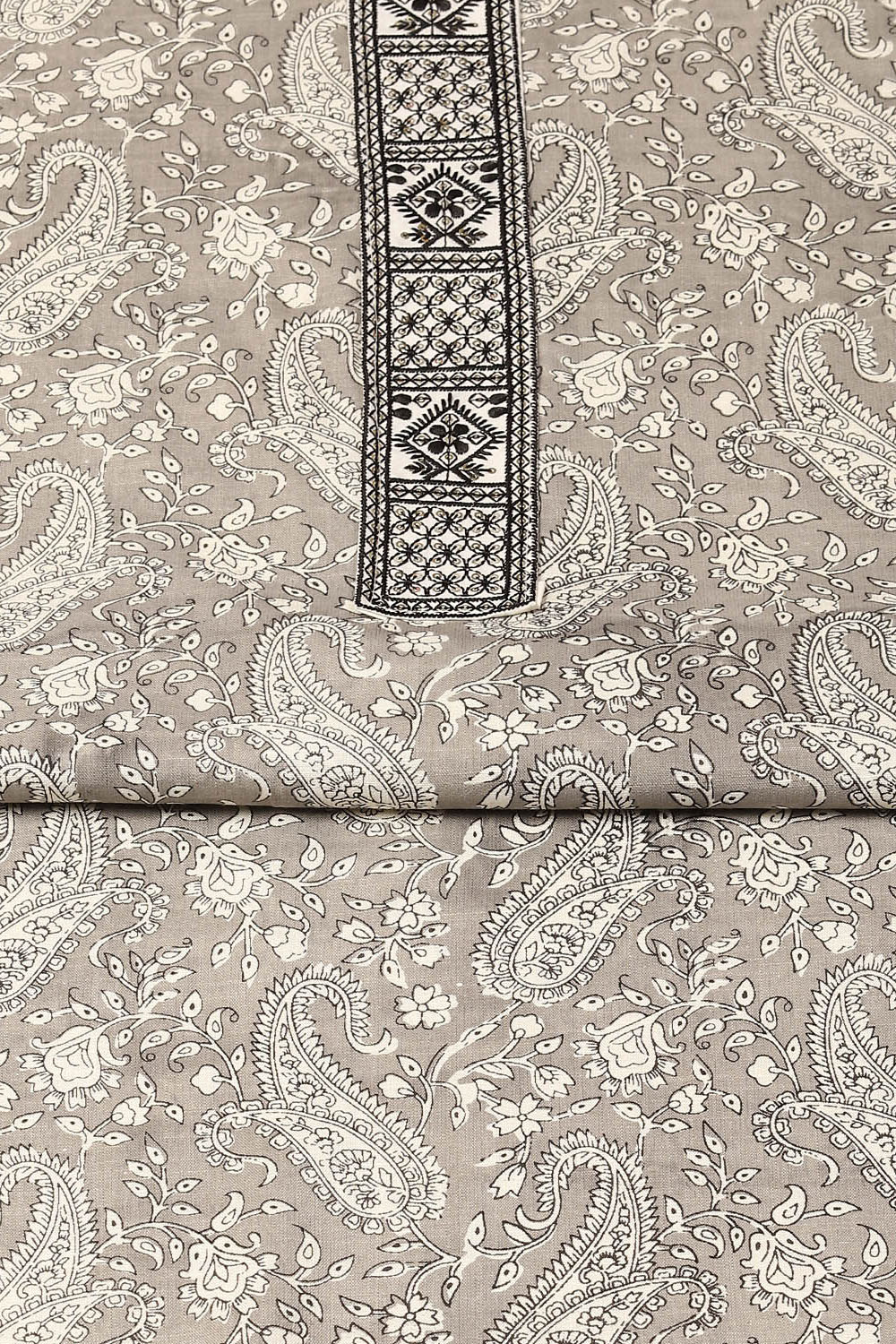 Grey Cotton Printed Unstitched Suit Set image number 3