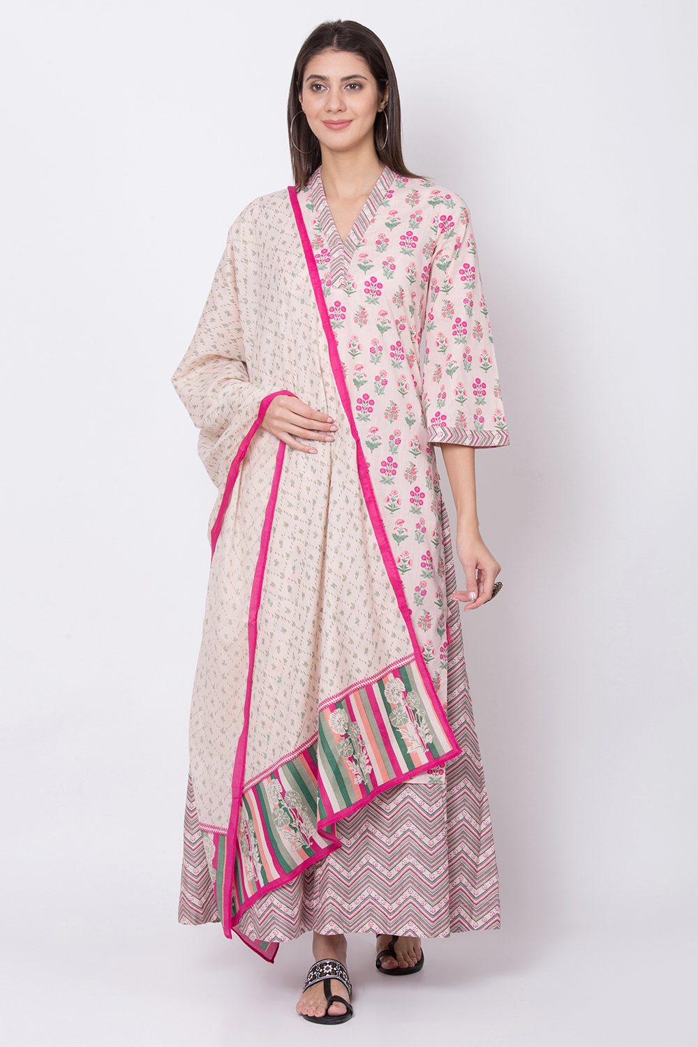 Peach Cotton Straight Kurta Sharara Suit Set image number 0