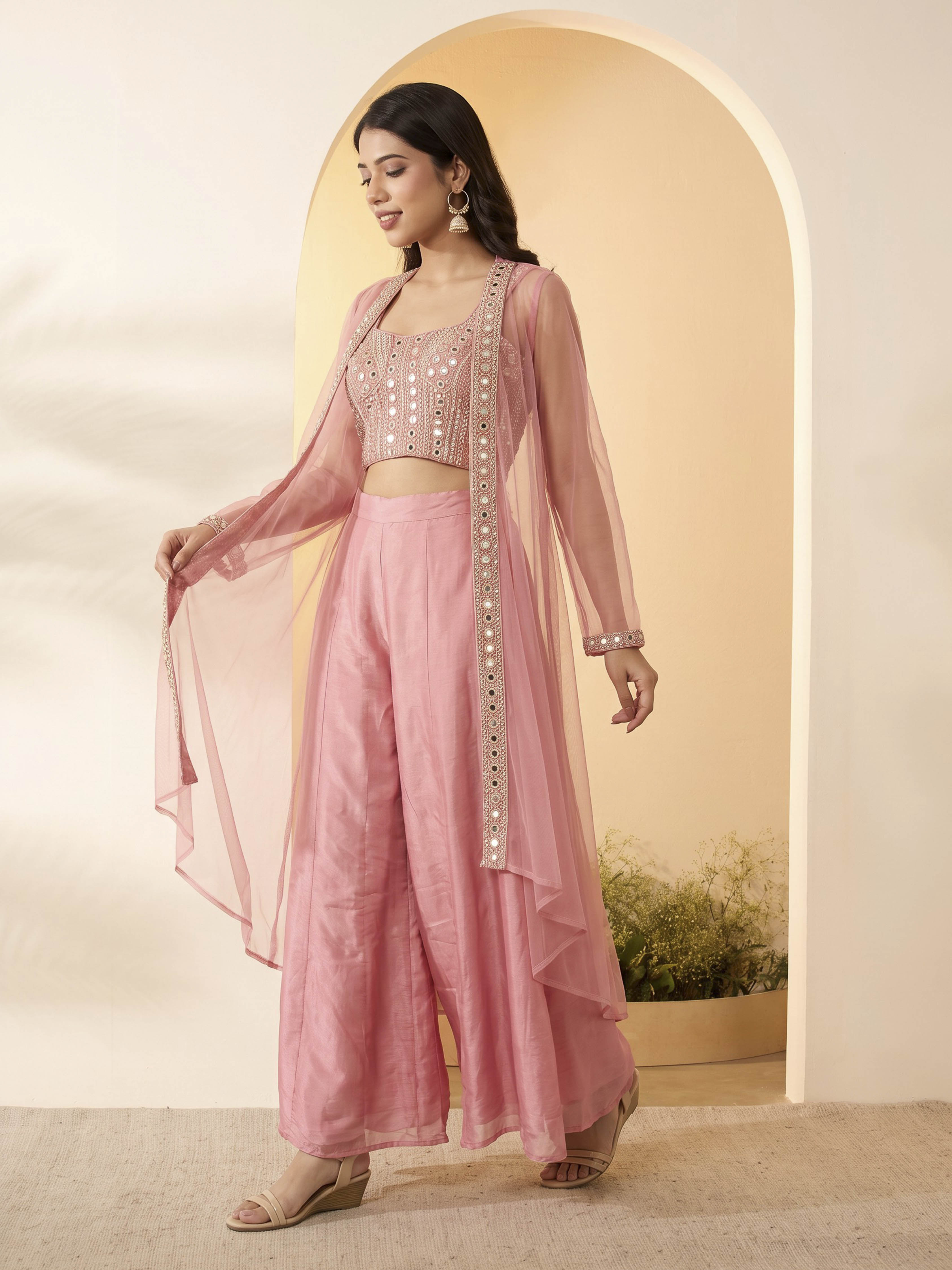 Yellow Solid Viscose Rayon Kalidar Kurta Set with Sharara image number 2