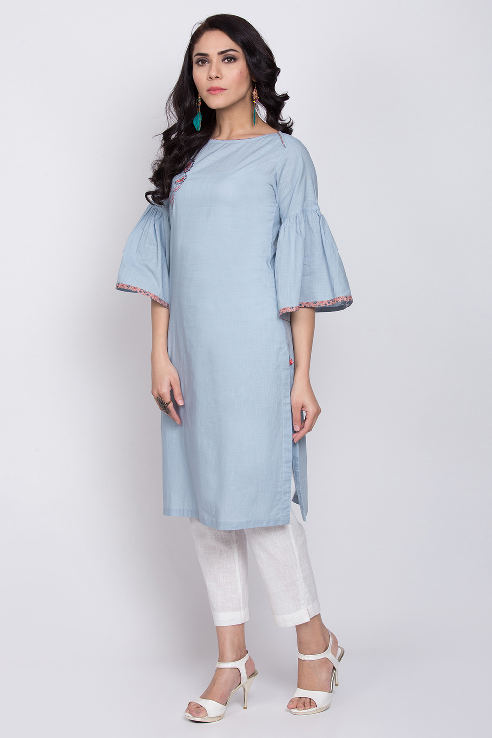Blue Cotton Straight Kurta image number 2