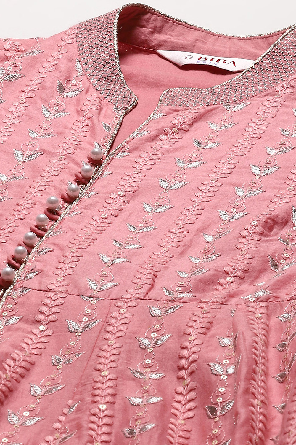 Aqua Blue Cotton Anarkali Kurta Lehenga Set image number 1