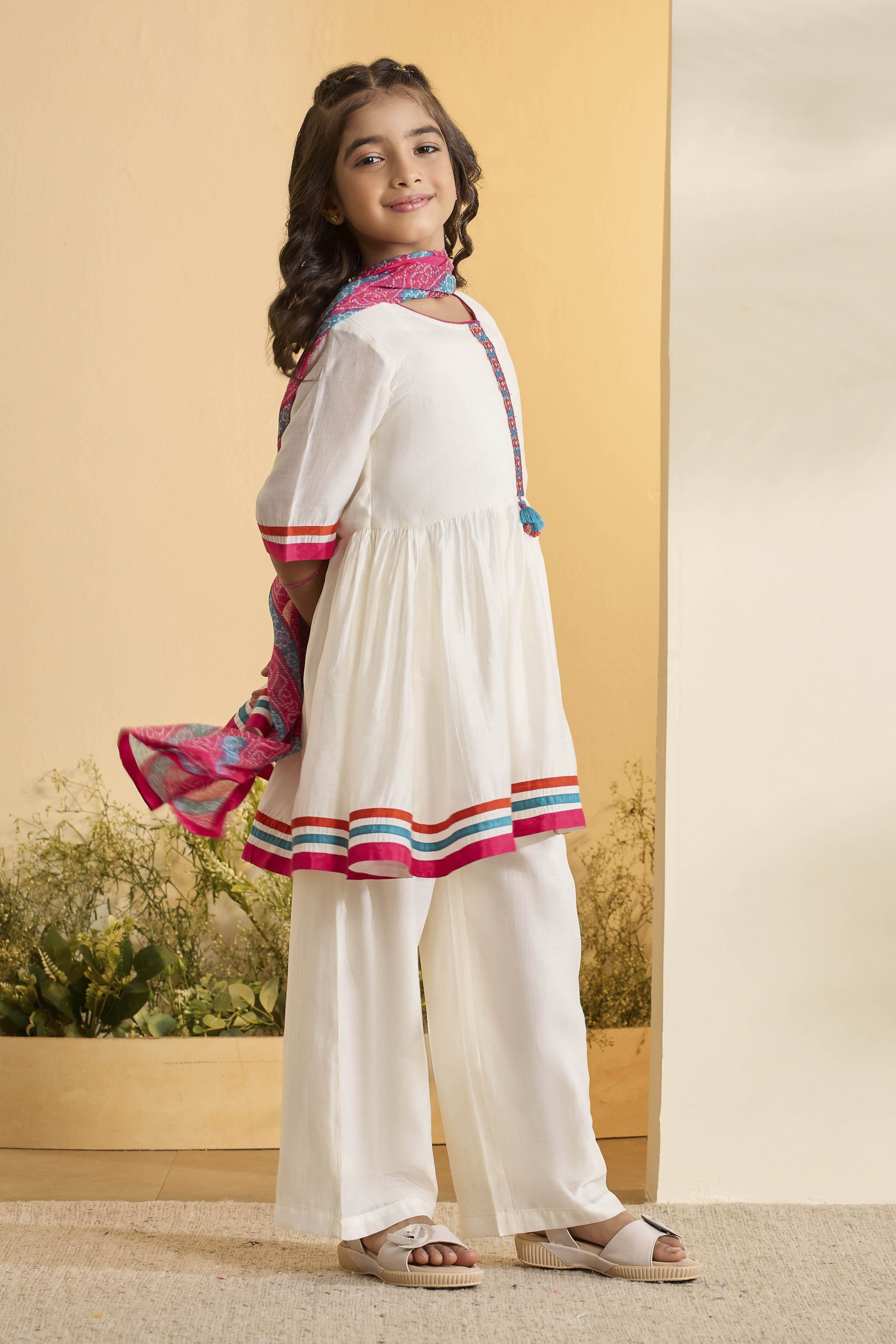 White Viscose Blend Peplum Kurta Set image number 5