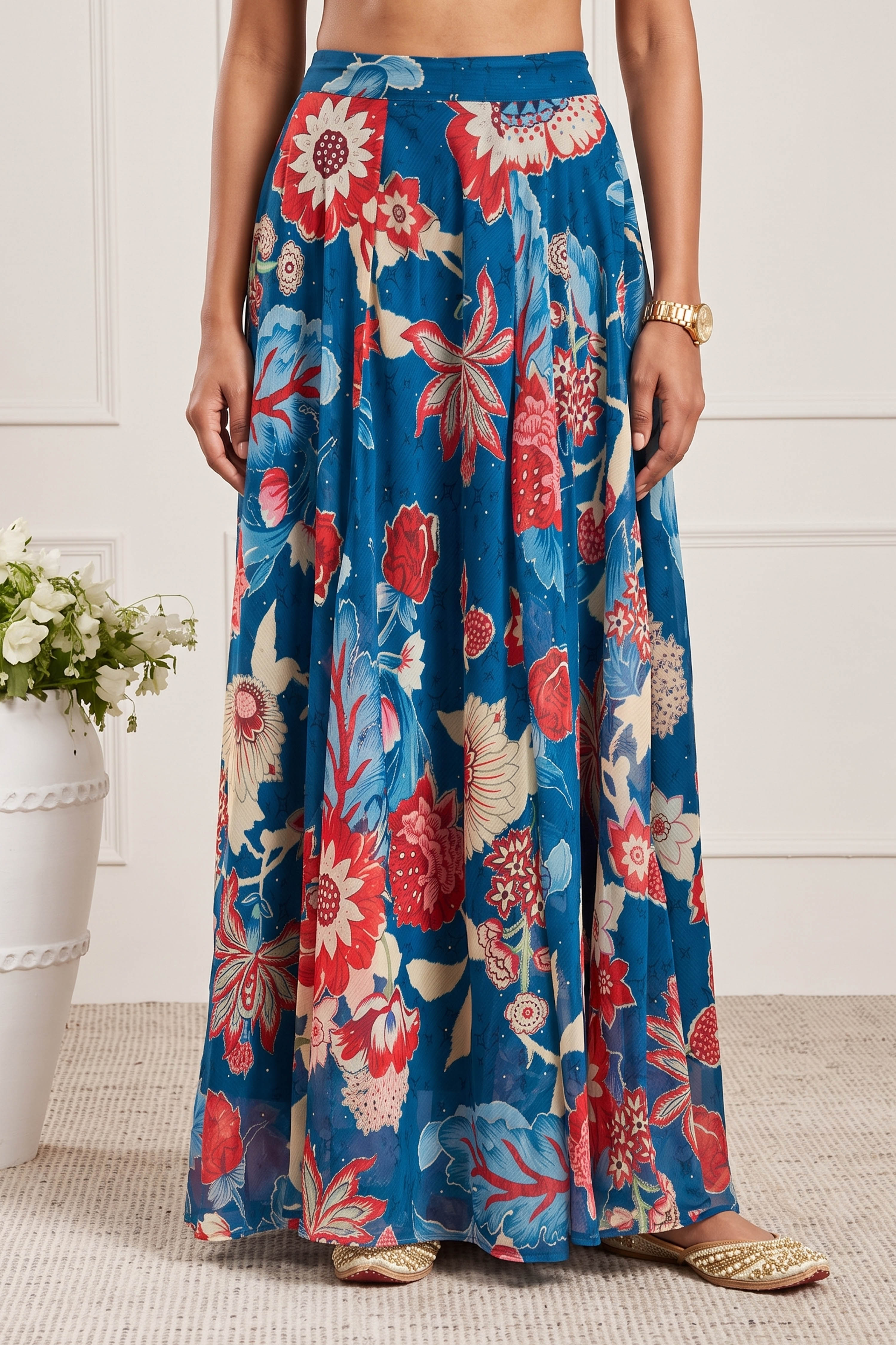Blue Viscose Rayon Printed Lehenga Set image number 3