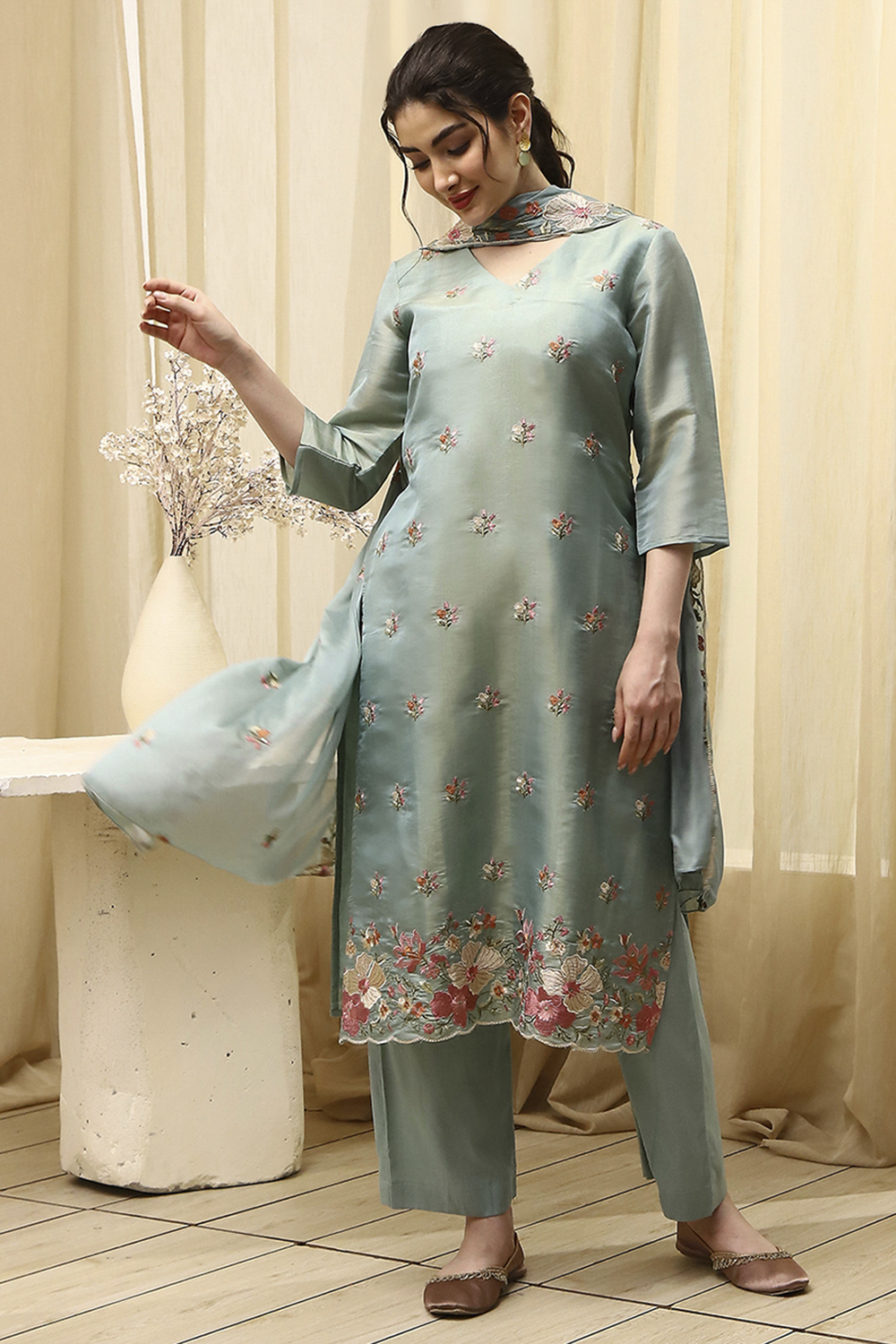 Coral Tissue Machine Embroidered Unstitched Suit Set image number 1