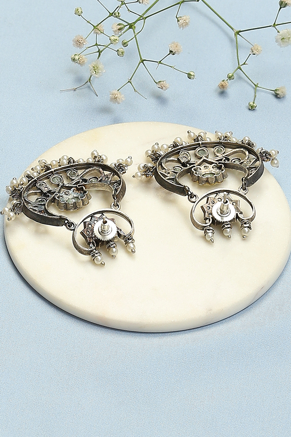 Oxidised Mint Brass Earrings image number 2