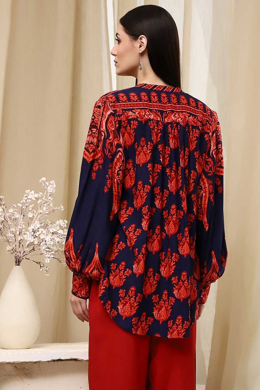 Blue Printed High-Low Top image number 3