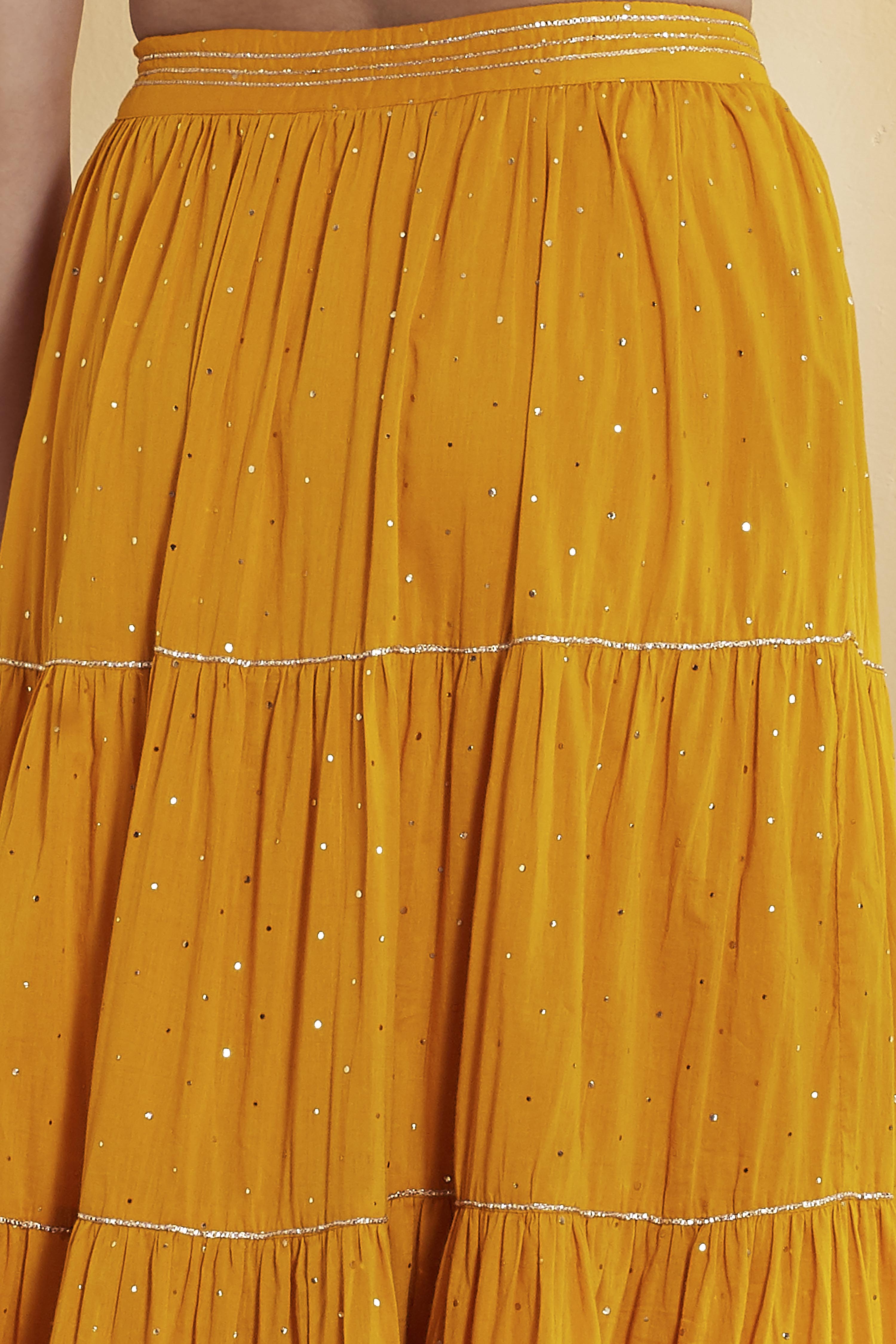 Mustard Cotton Gathered Lehenga Set image number 2