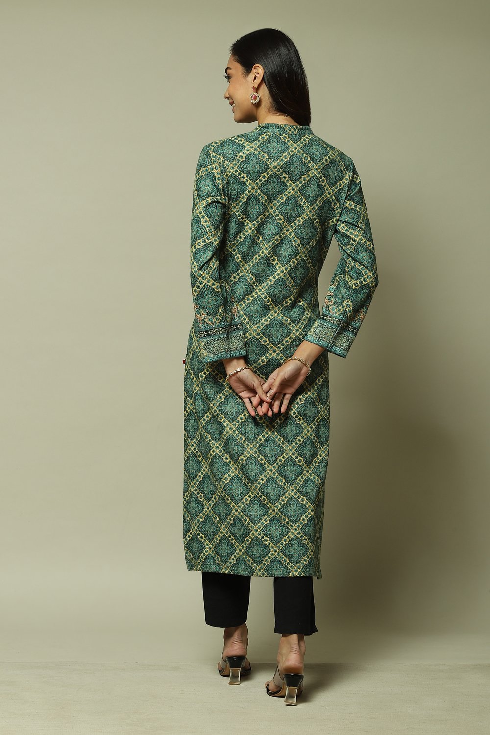 Orange Acrylic Straight Printed Kurta image number 4