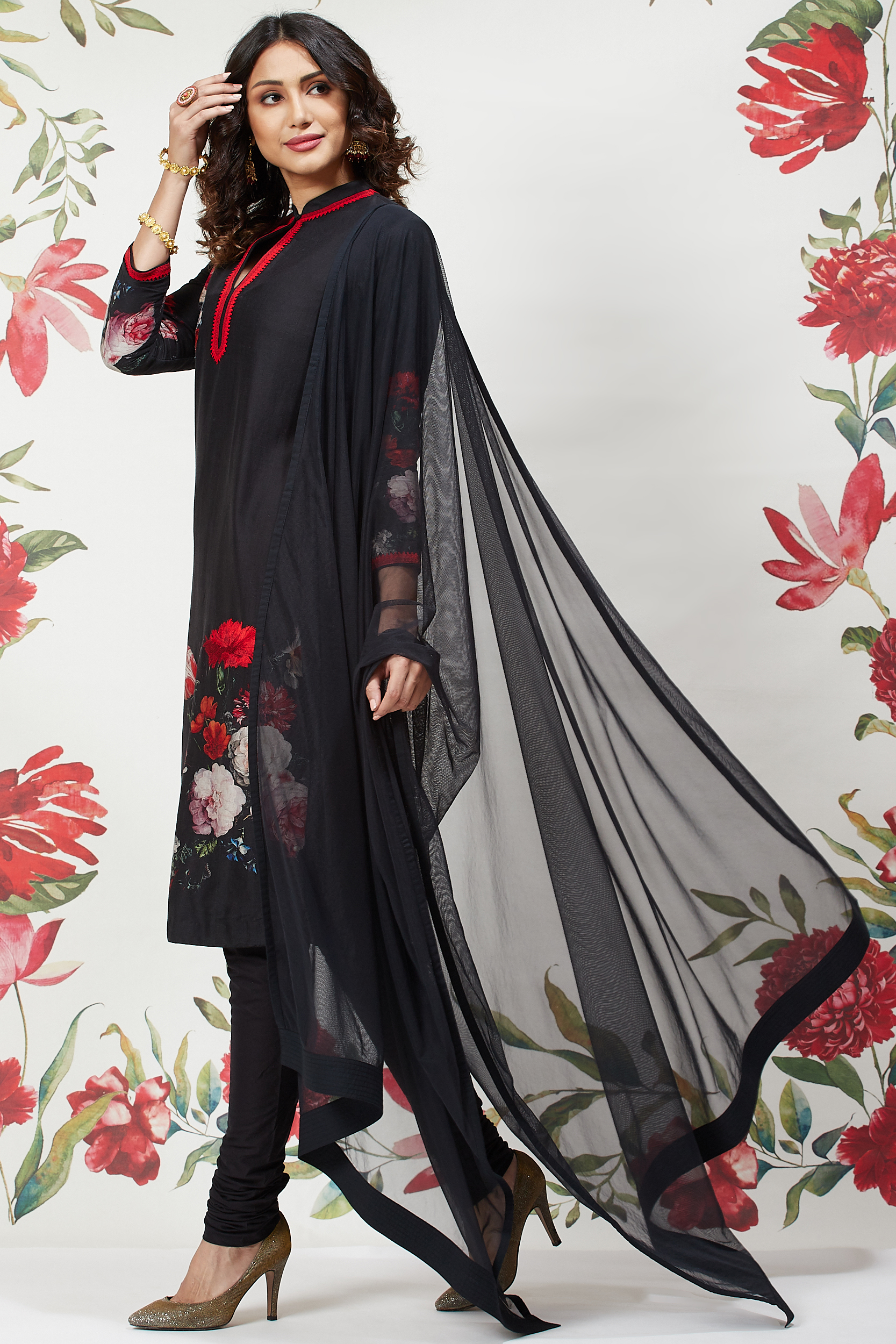 Rohit Bal Off White Cotton Straight Printed Suit Set image number 5