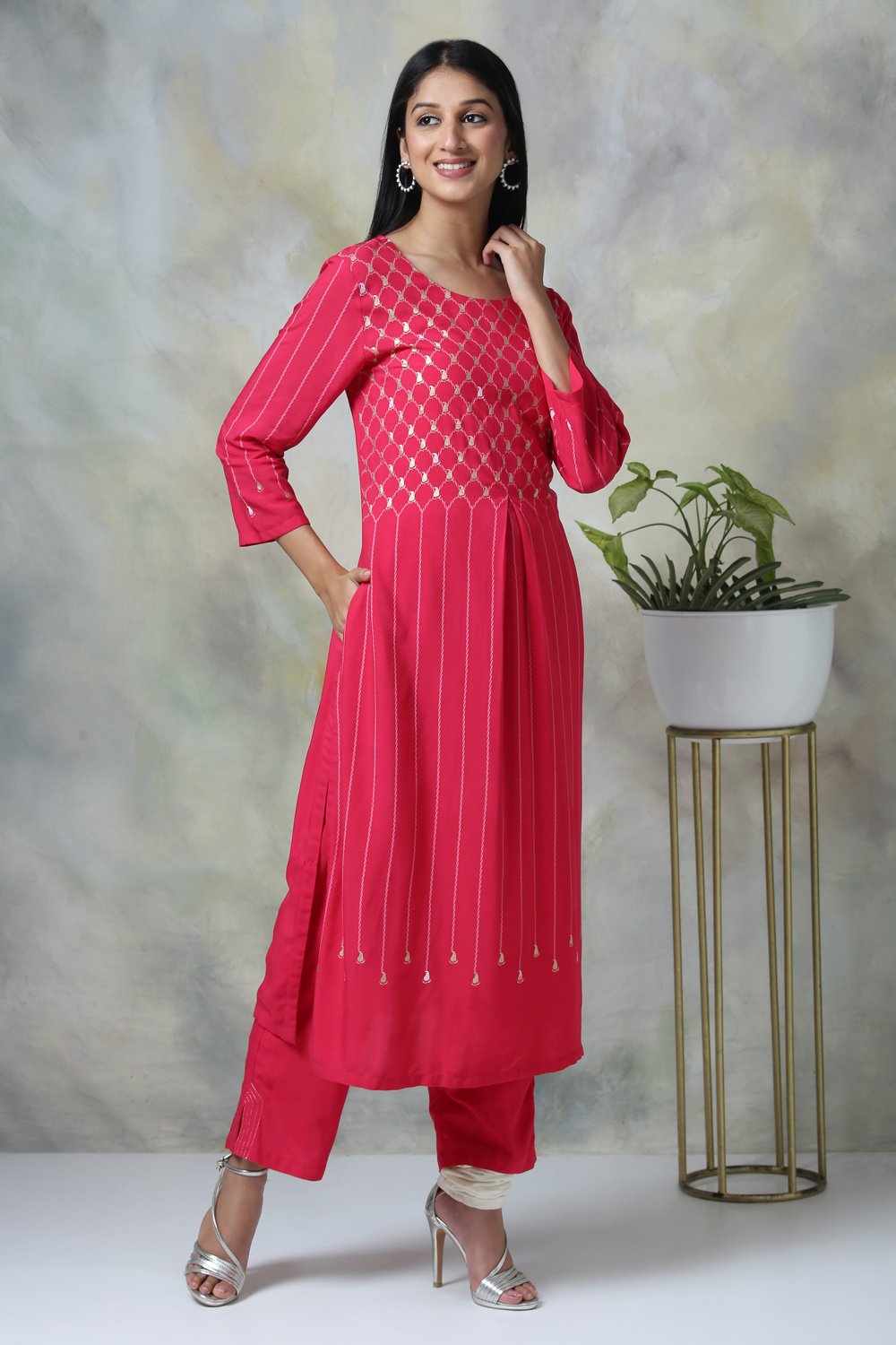 Blue Rayon Straight Kurta Pants Set image number 0