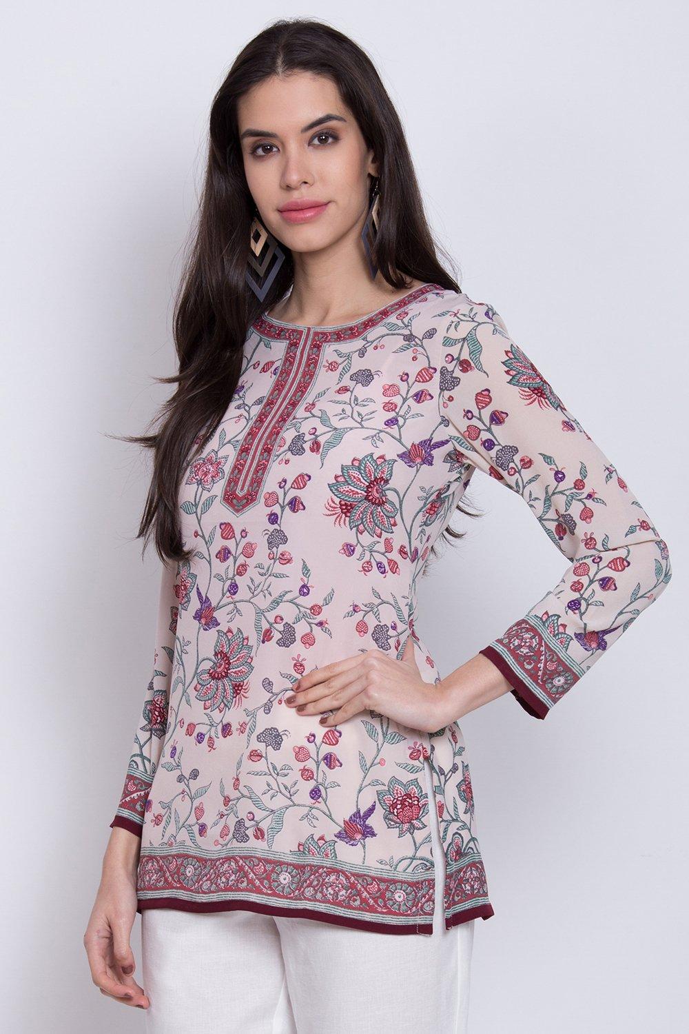 Blue Art Silk Straight Printed Kurti image number 2