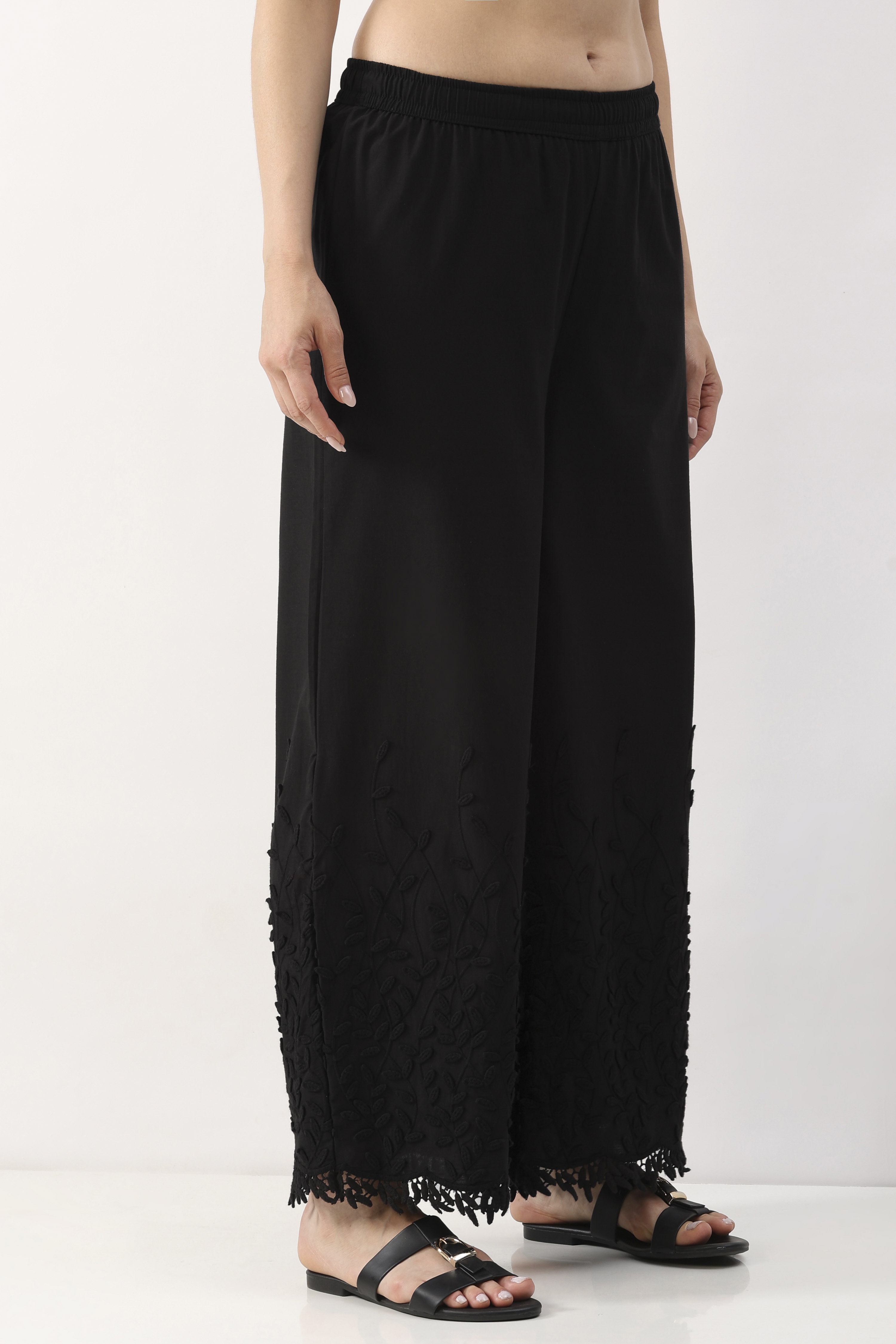 Black Cotton Flared Palazzo image number 3