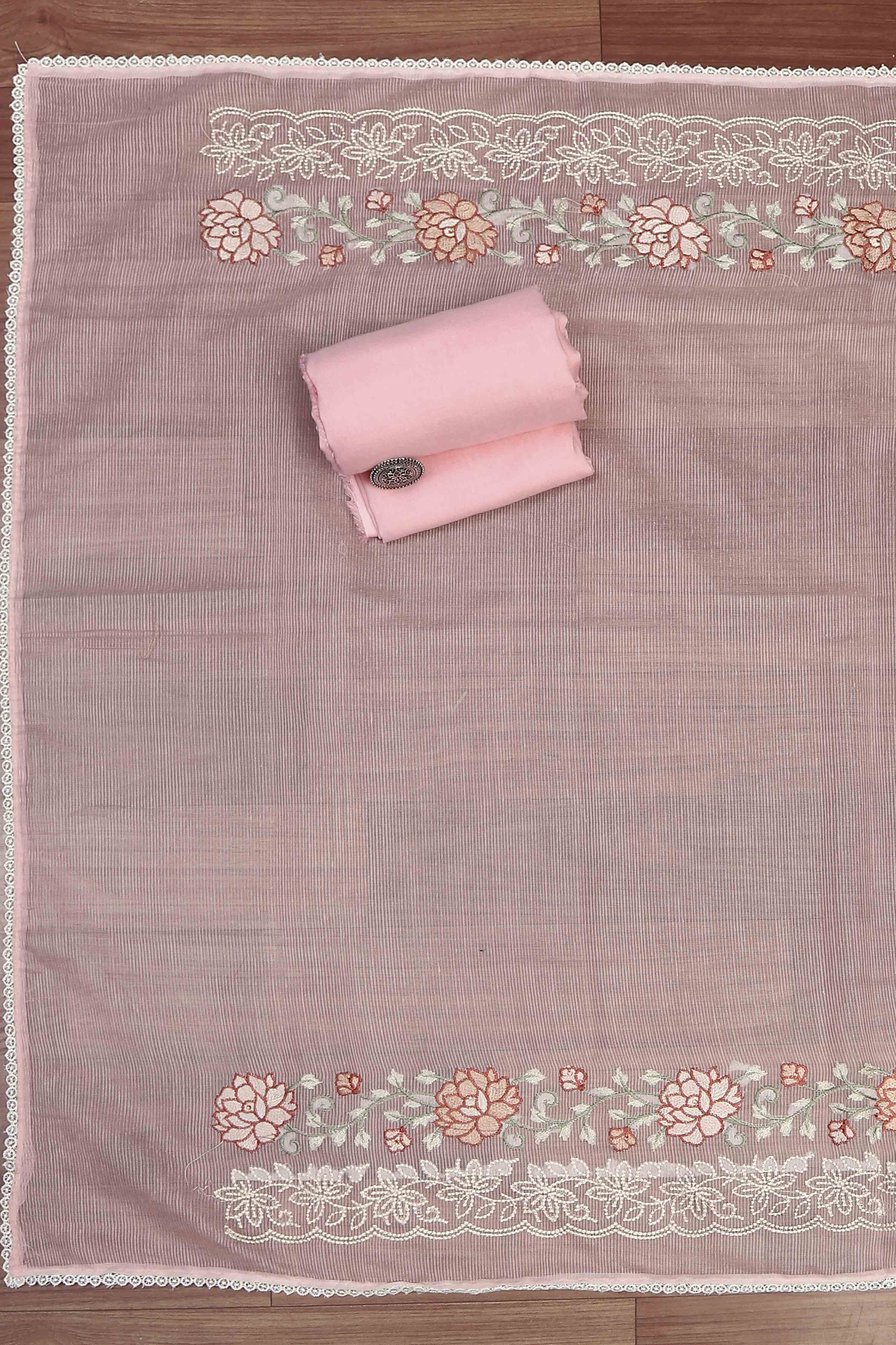 Pink Supernet Unstitched Suit Set image number 3