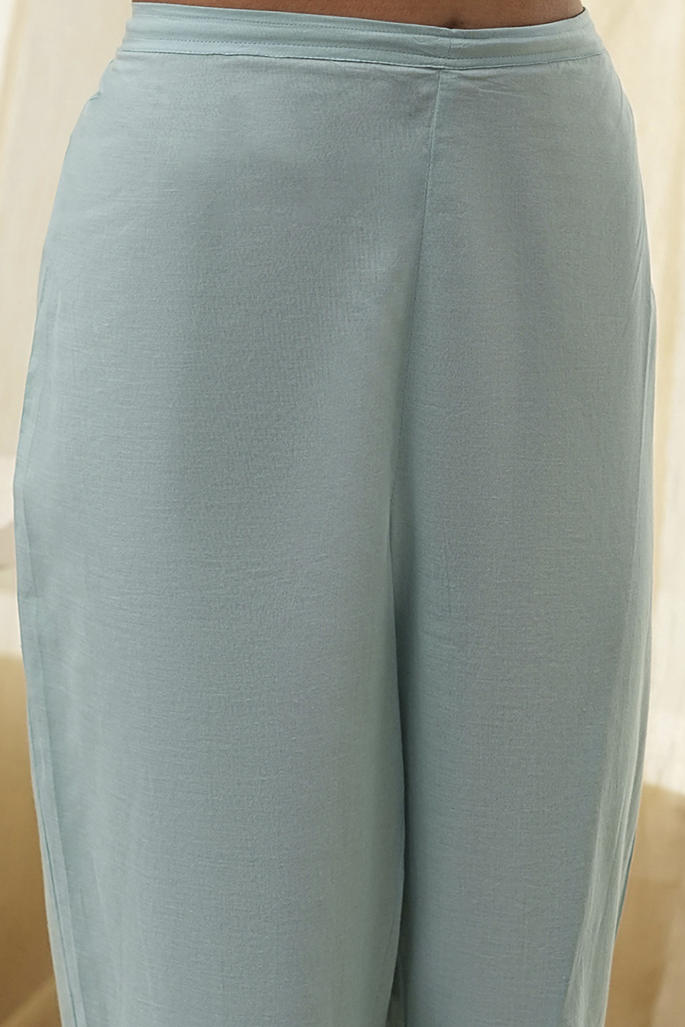 Aqua Embroidered Straight Suit Set image number 2