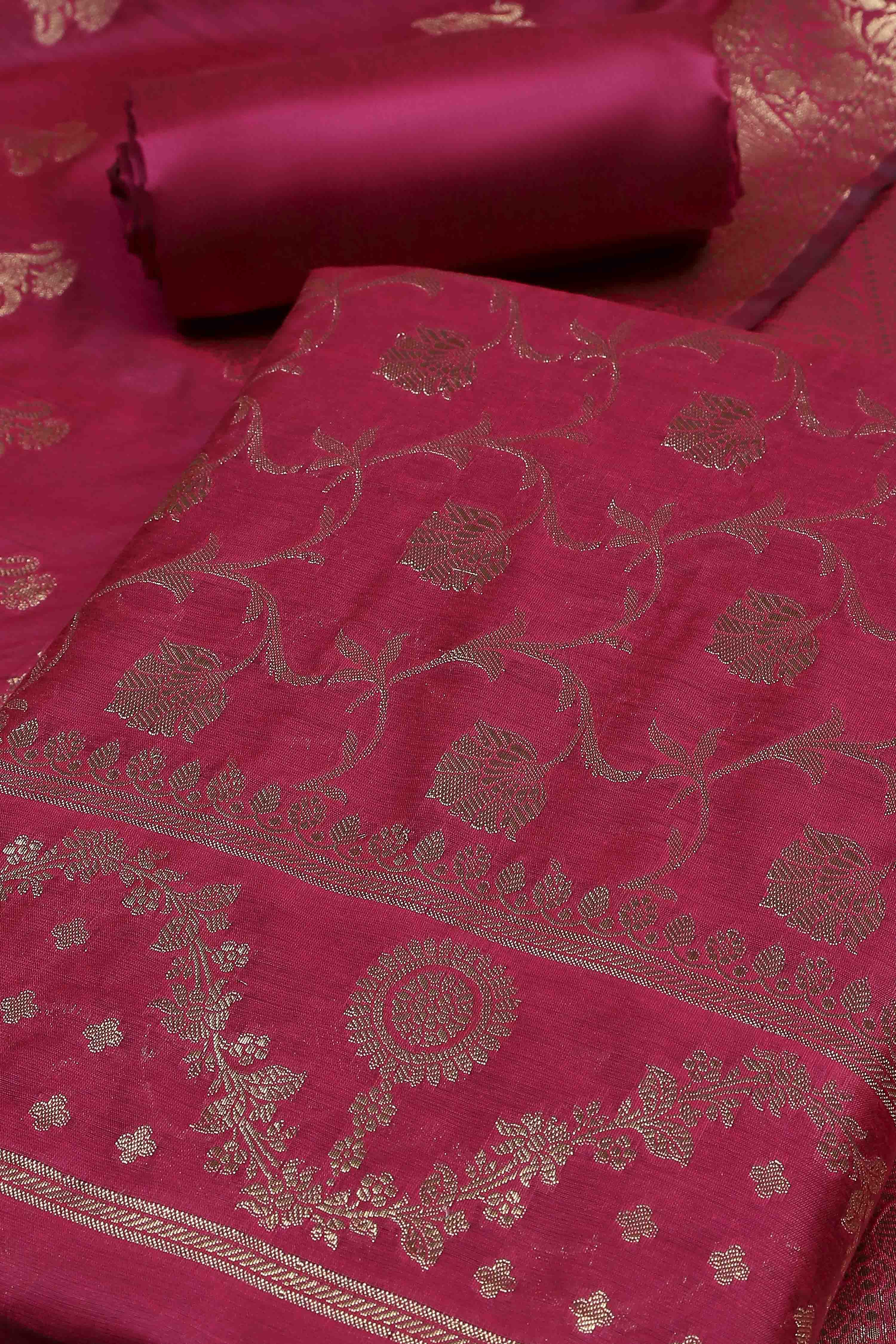 Rani Banarasi Chanderi Banarasi Print Unstitched Suit Set image number 1