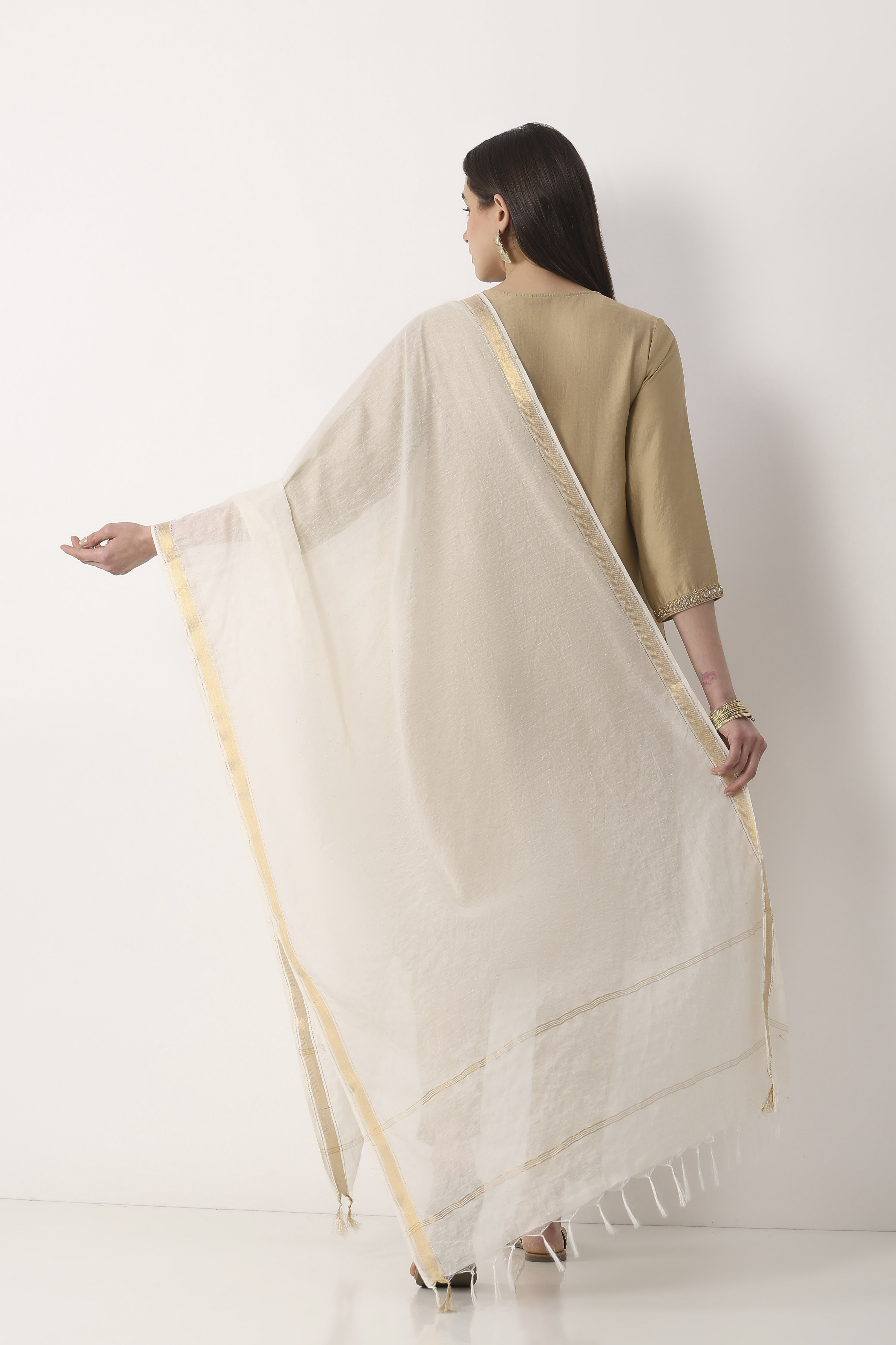 Off White Nylon Cotton Dupatta image number 1