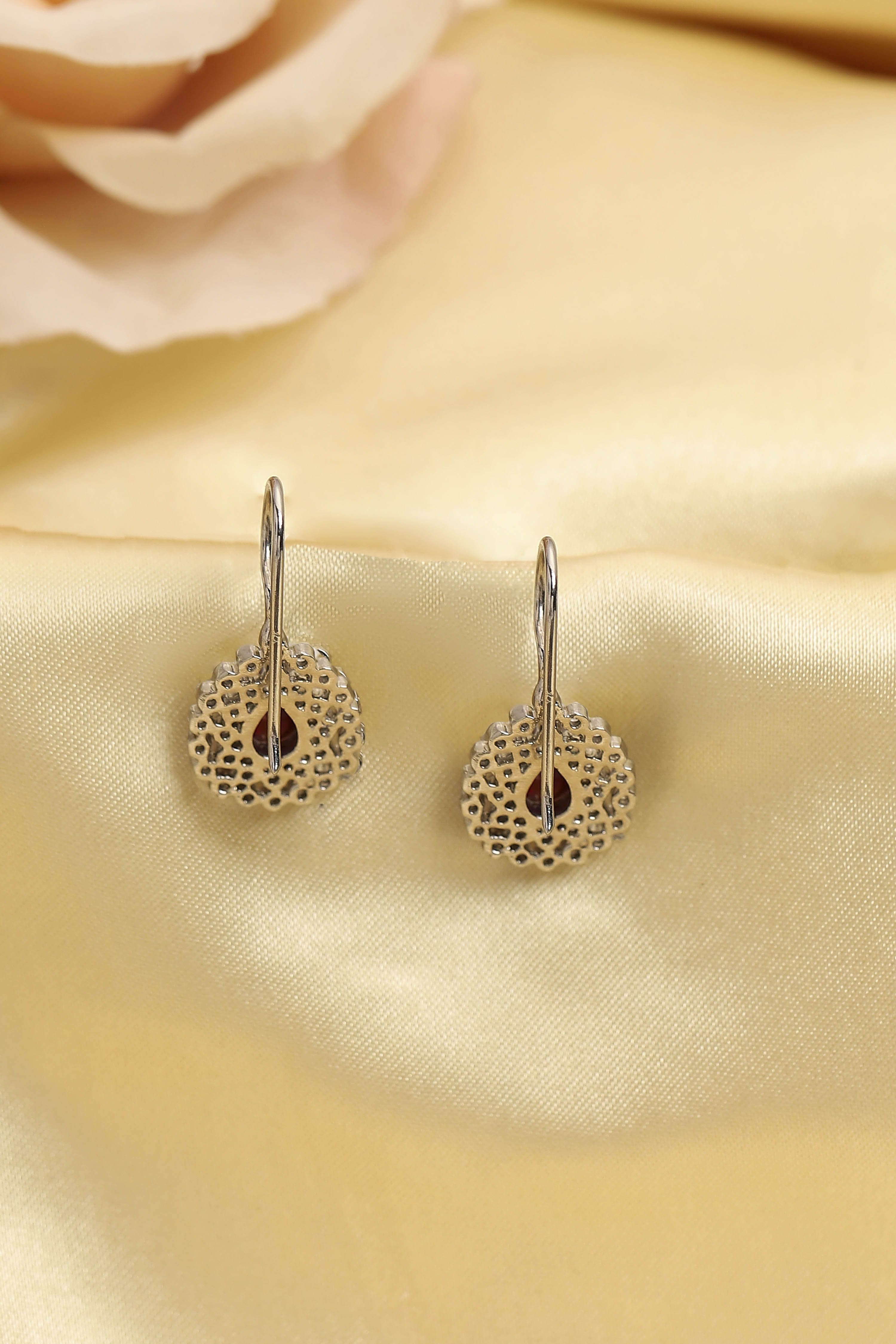 Red Silver Plated Brass Studded Drop Earrings image number 2