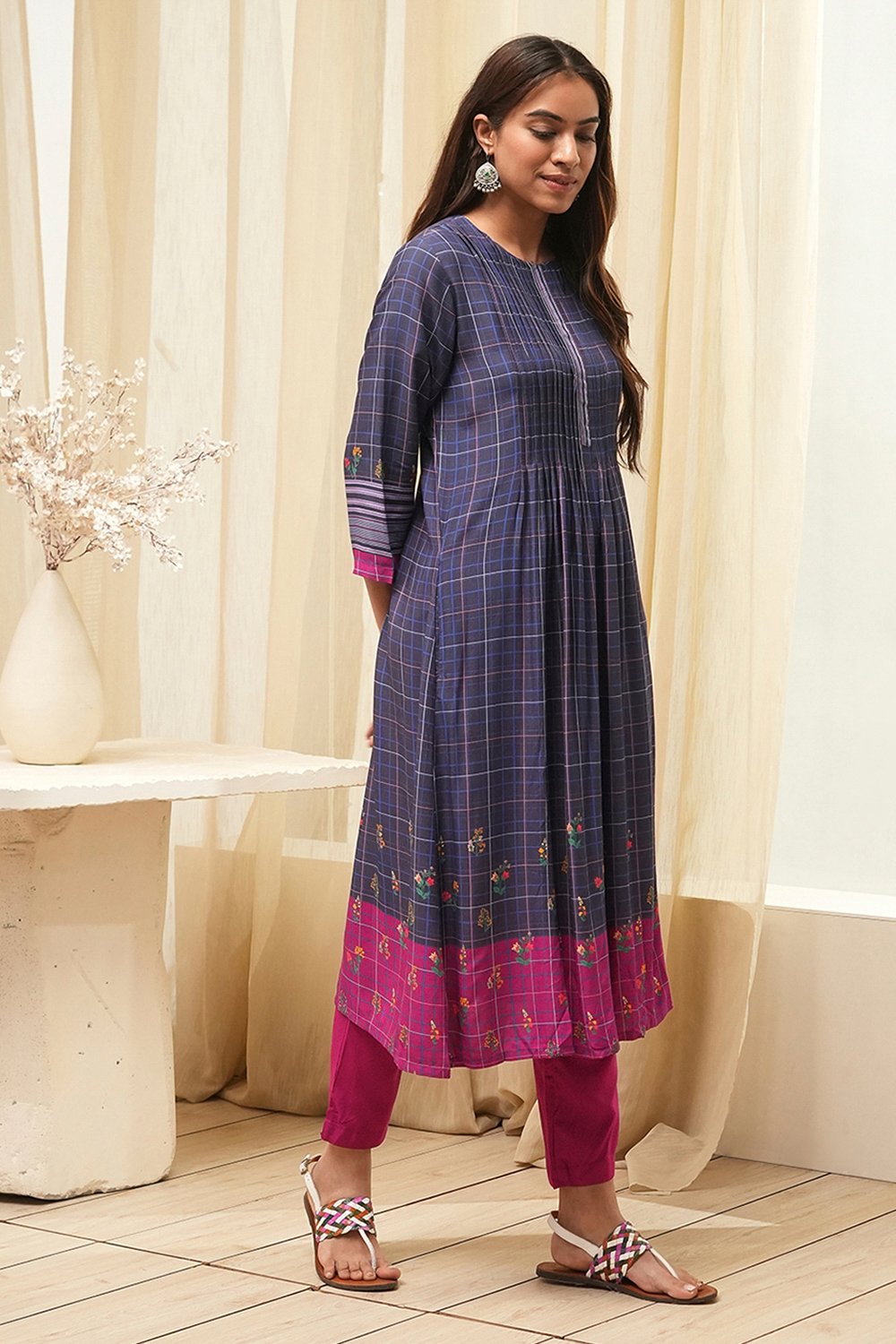 Mustard Cotton Straight Kurta Relaxed Pant Suit Set image number 5