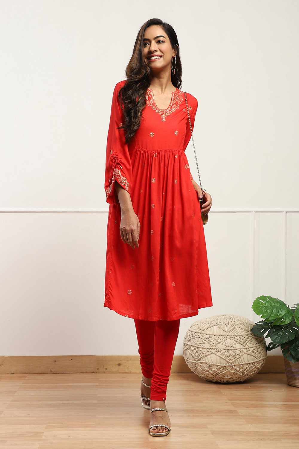 Camel Cotton Blend Solid Churidar image number 0