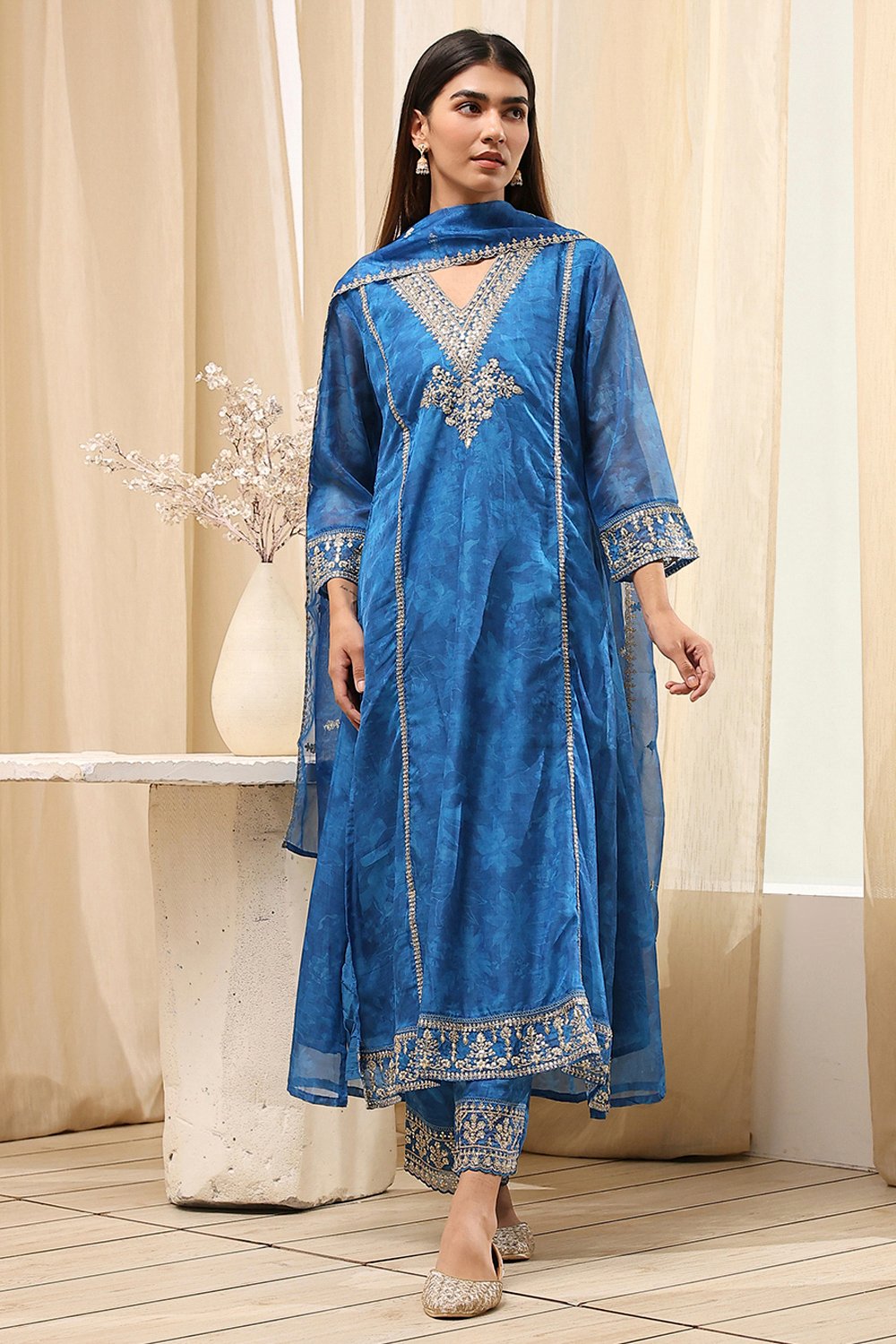 Blue Dyed Straight Suit Set image number 6