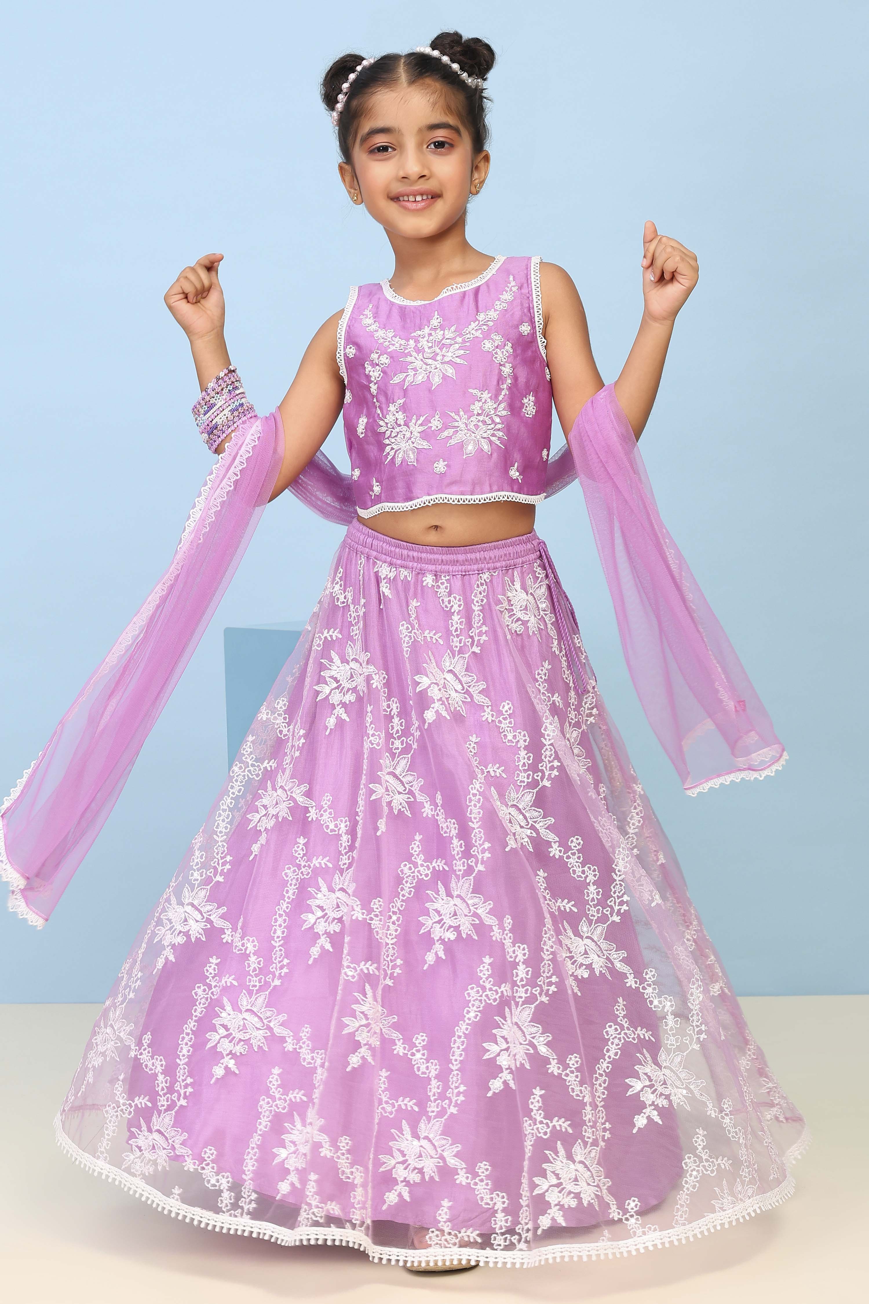 Purple Silk Chanderi Embroidered Regular Lehenga Set image number 6