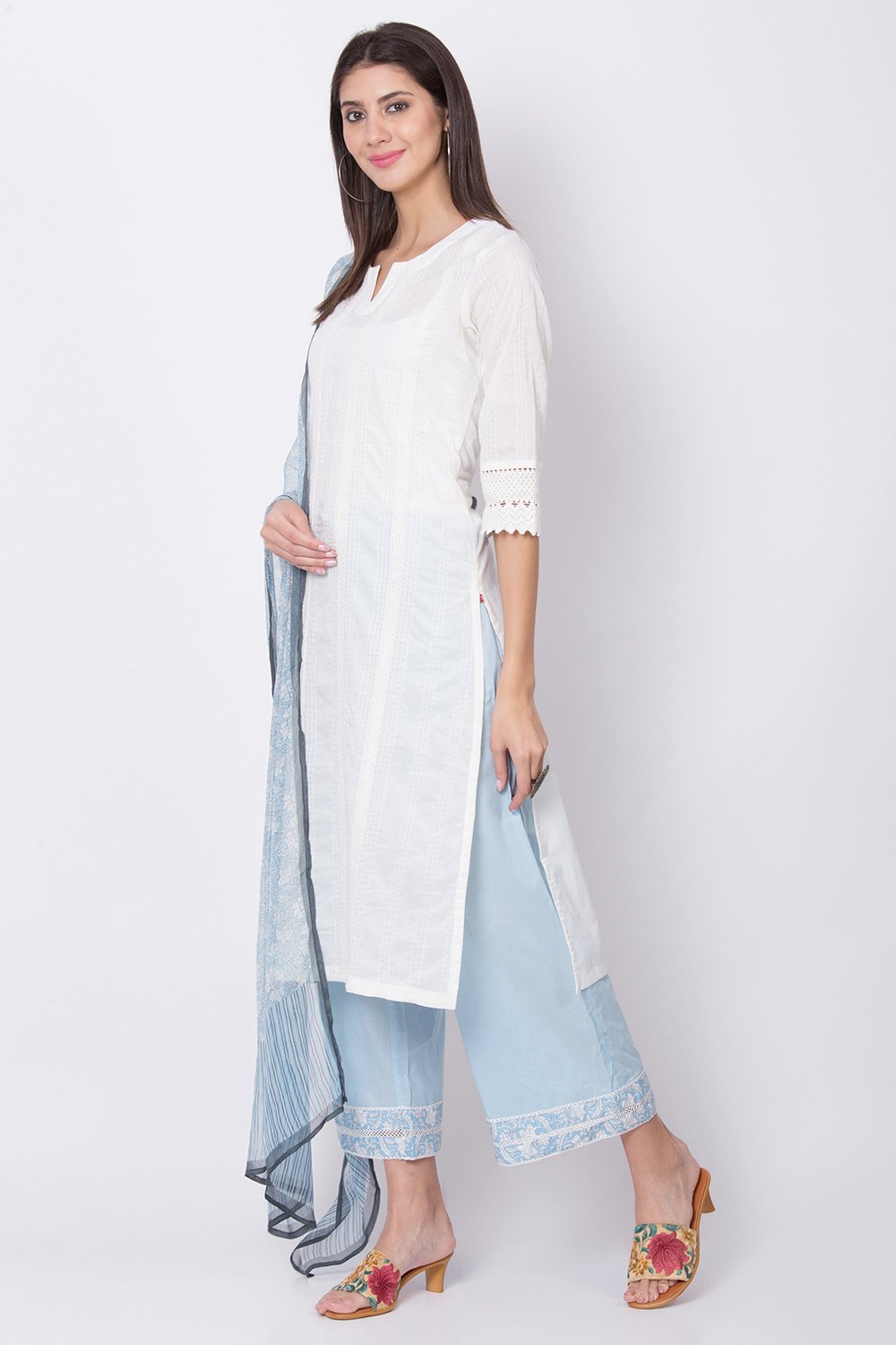 Yellow Cotton Straight Kurta Palazzo Suit Set image number 2