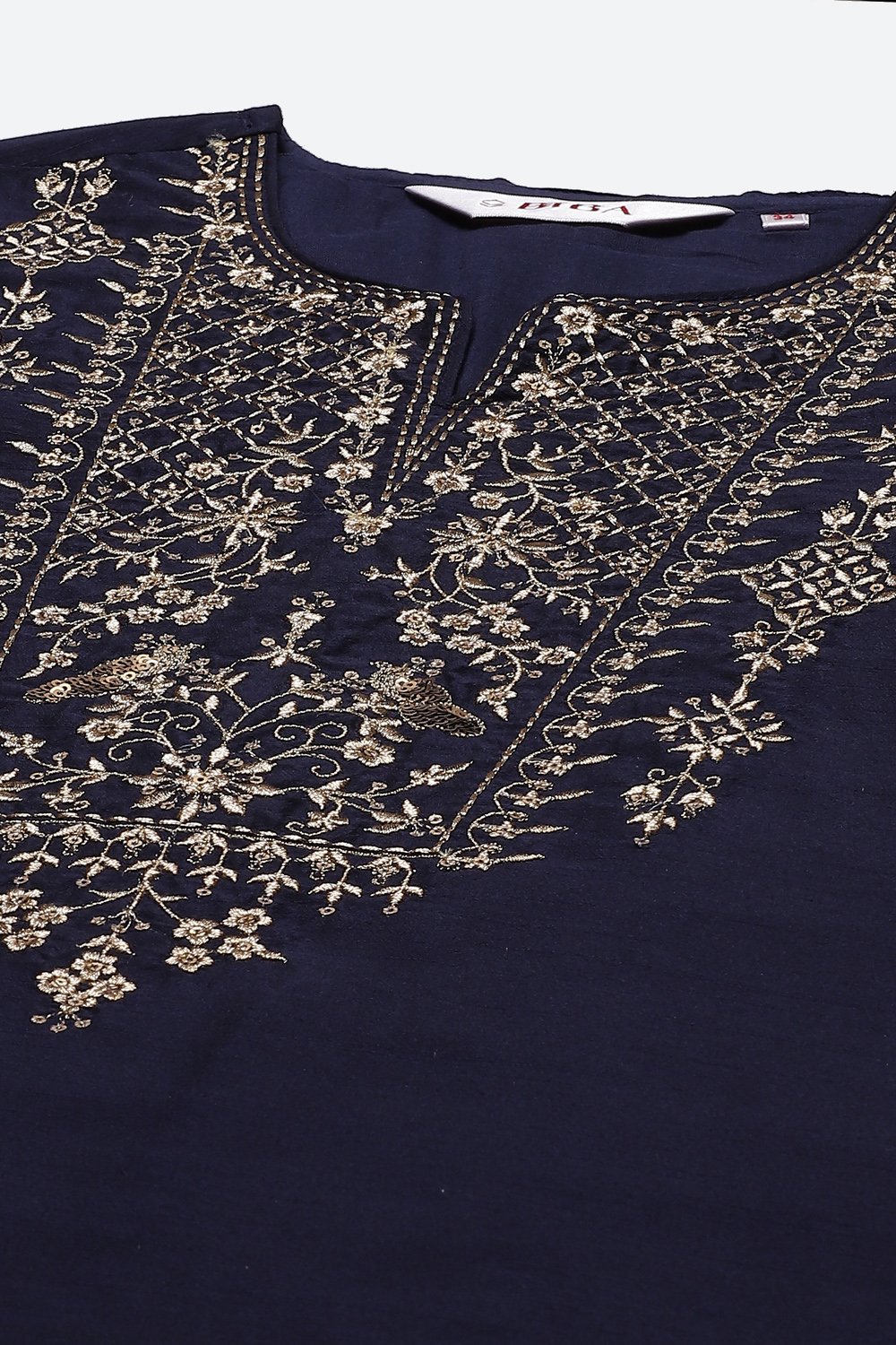 Navy Blue Poly Viscose Straight Kurta Slim Pant Suit Set image number 1