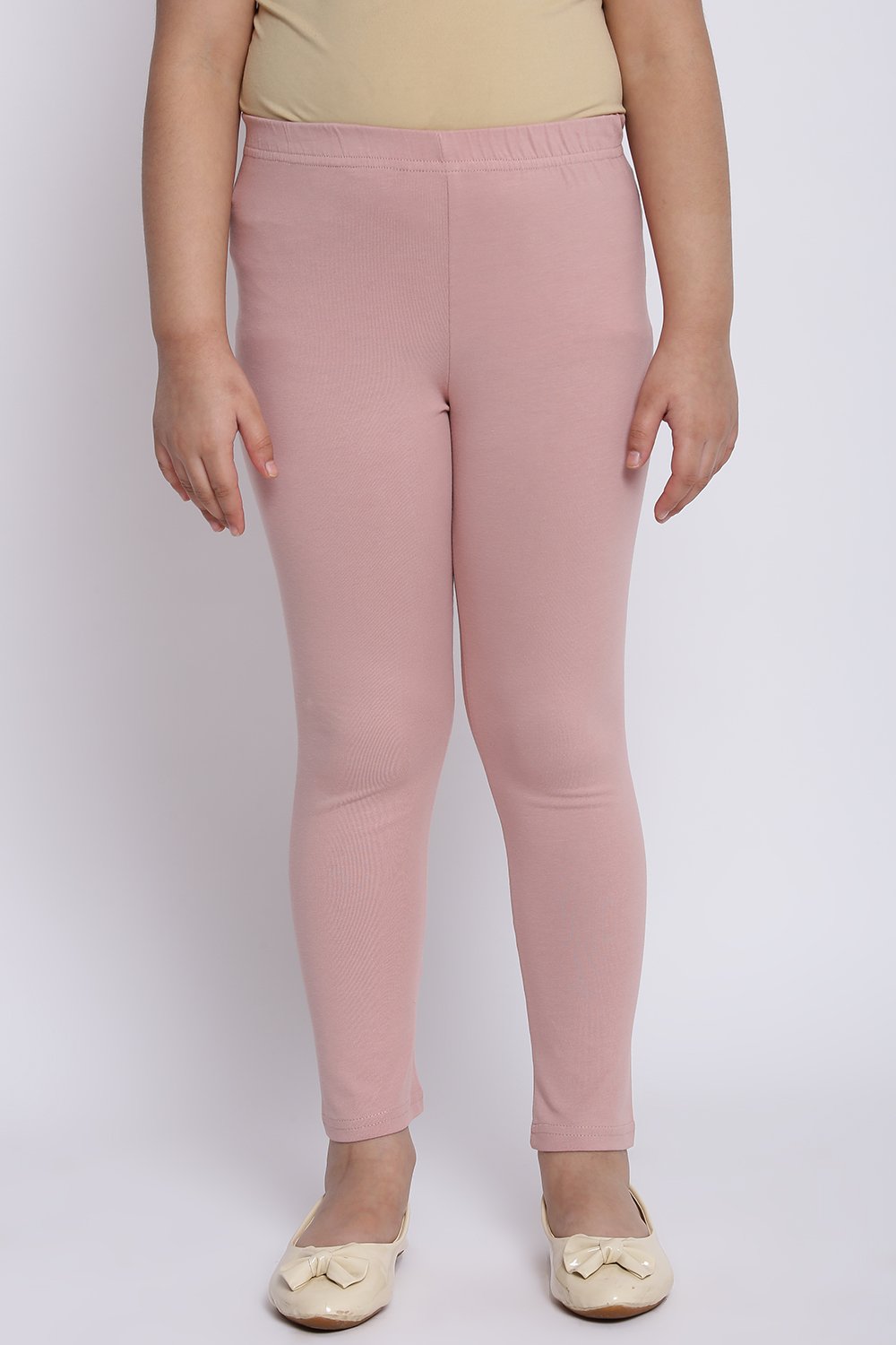 Pale Pink Cotton Lycra Solid Leggings image number 3