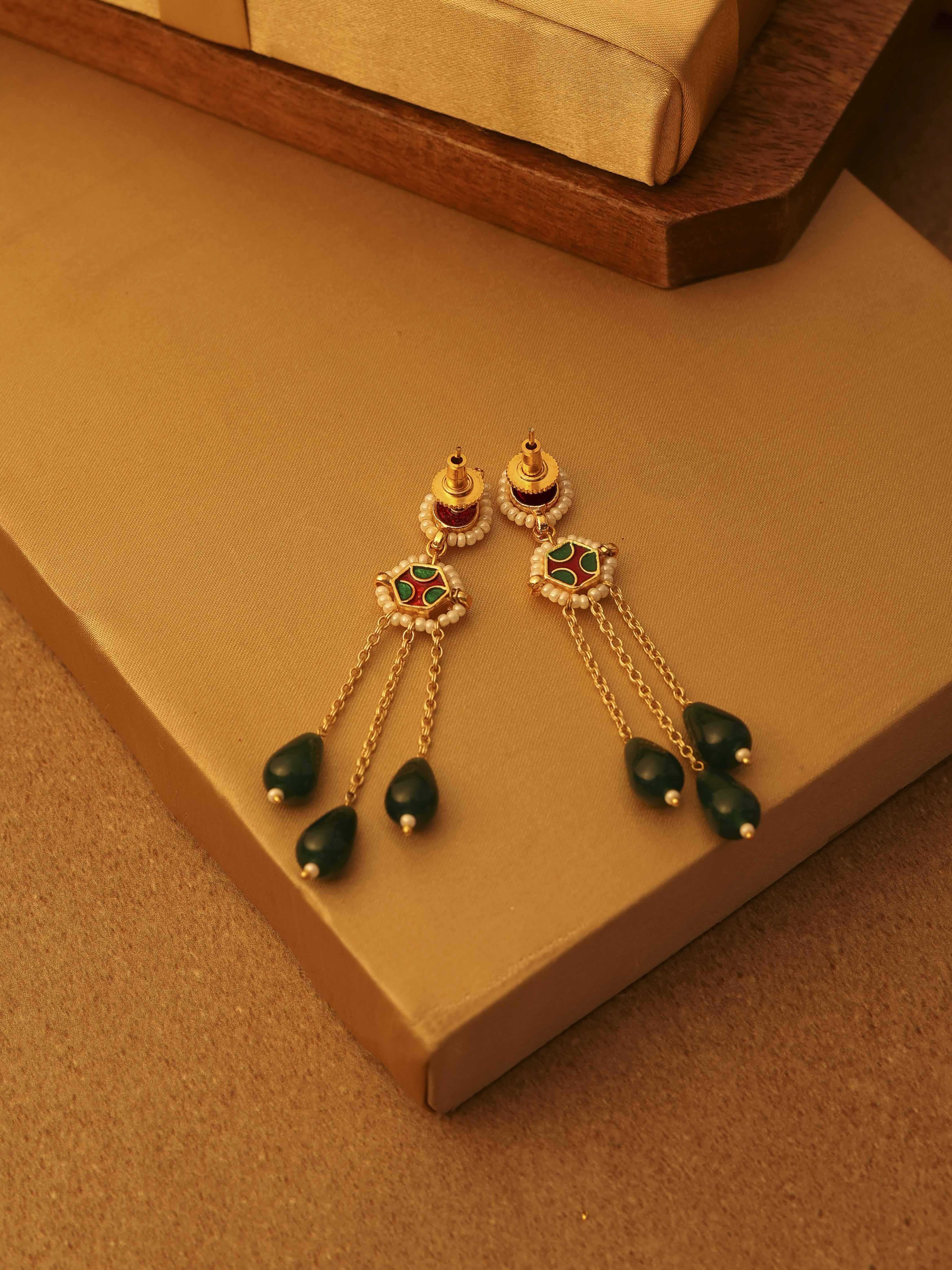 Green Gold Plated Brass Drop & Dangler Earrings image number 2