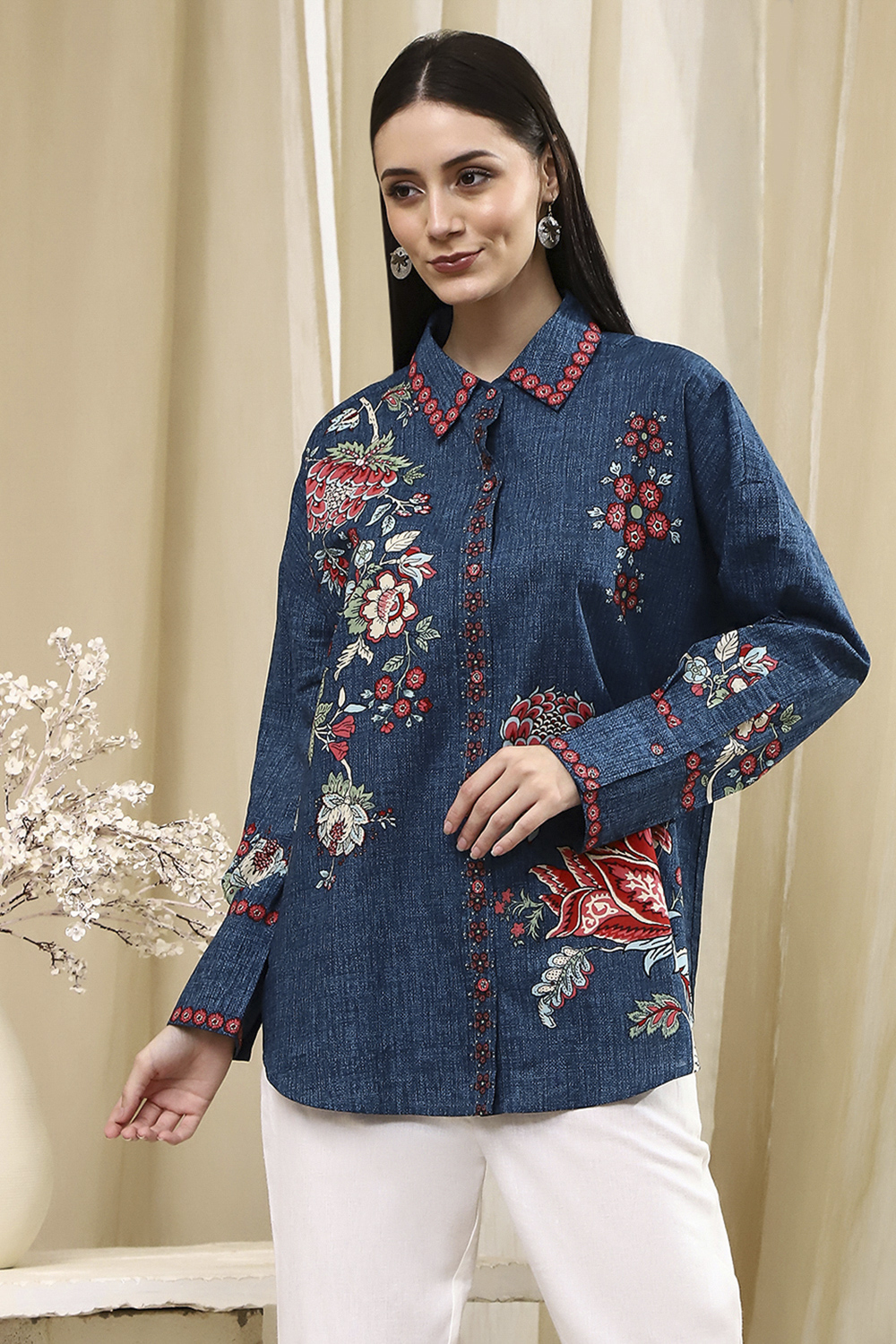 Brown Cotton Floral Printed Shirt image number 5