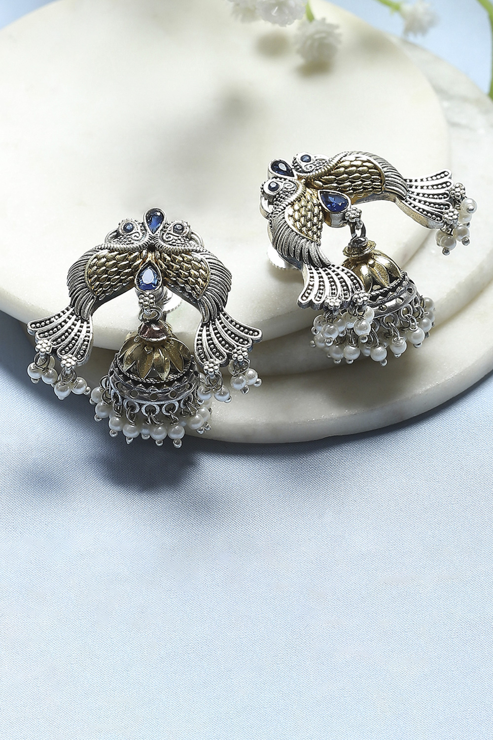 Blue Oxidised Brass Jhumka image number 0