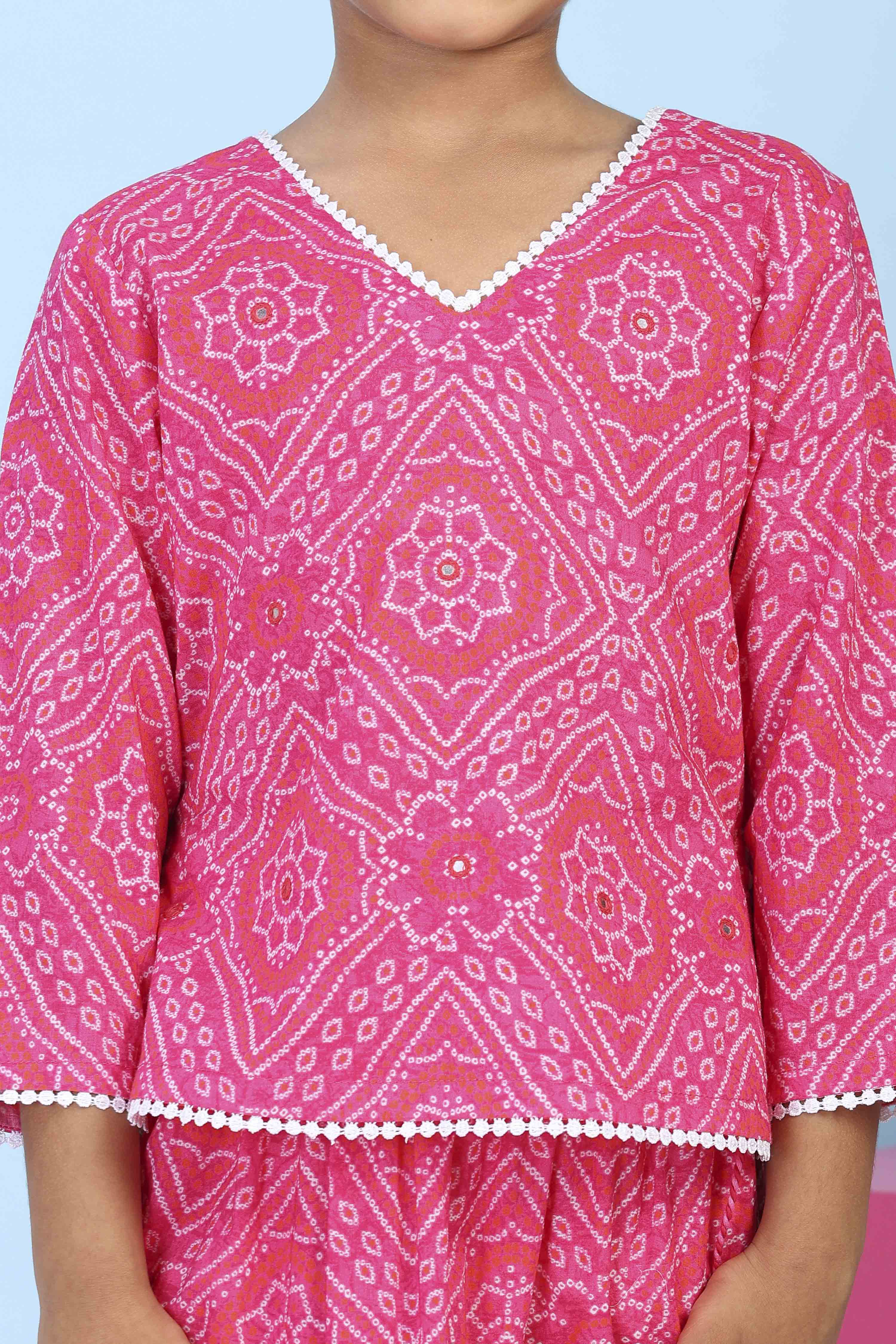 Pink Cotton Printed Straight Lehenga Set image number 1
