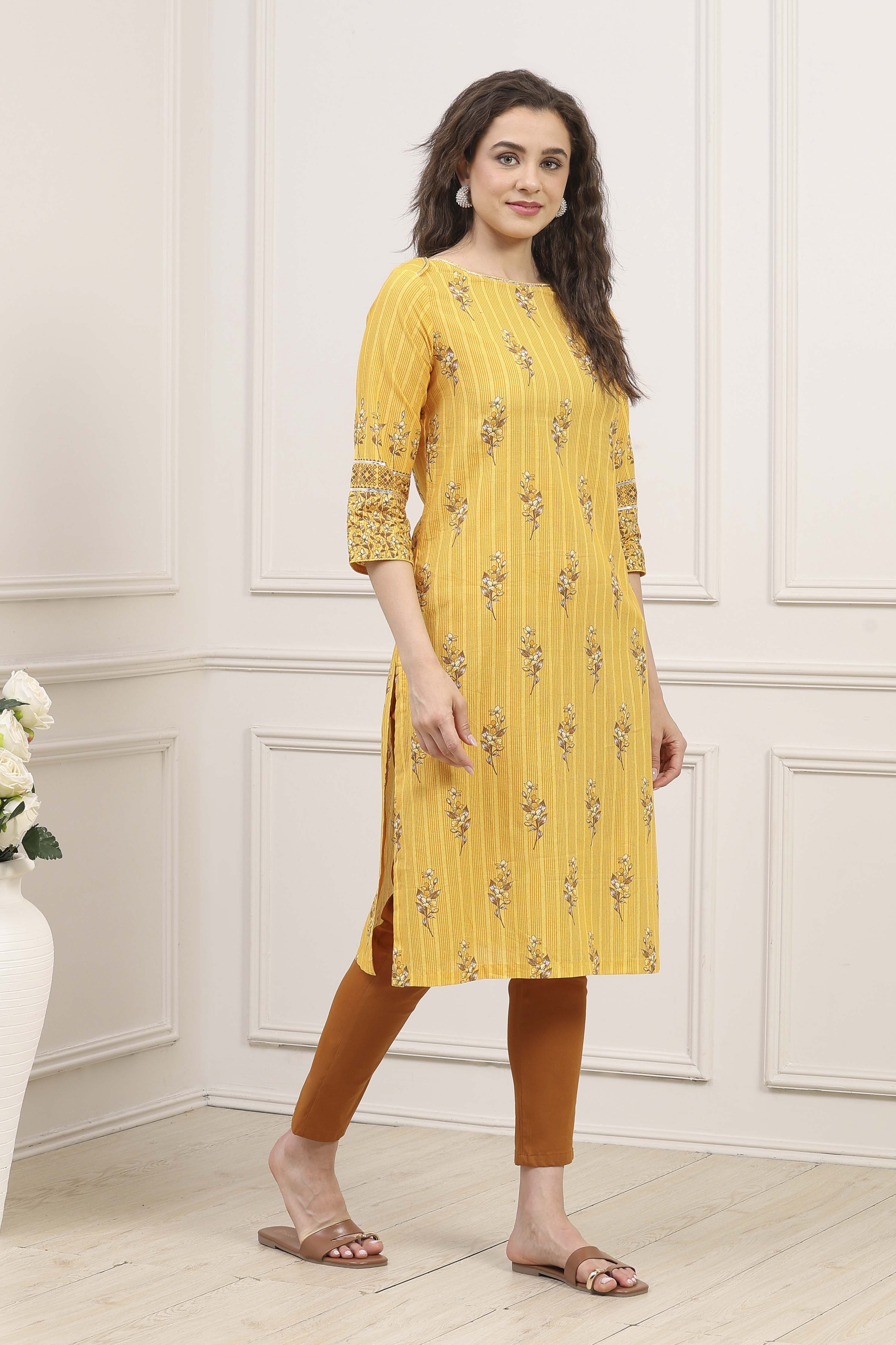 Green Cotton Straight Printed Kurta image number 4