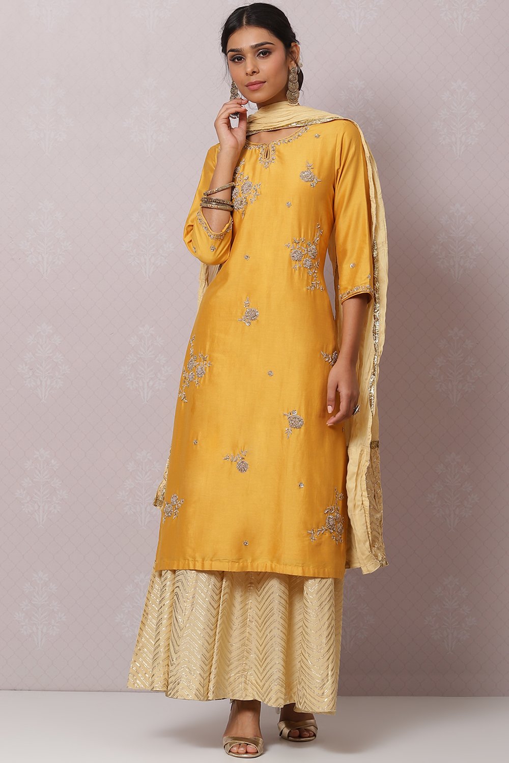 Fuchsia Cotton Silk Straight Kurta Sharara Suit Set image number 0