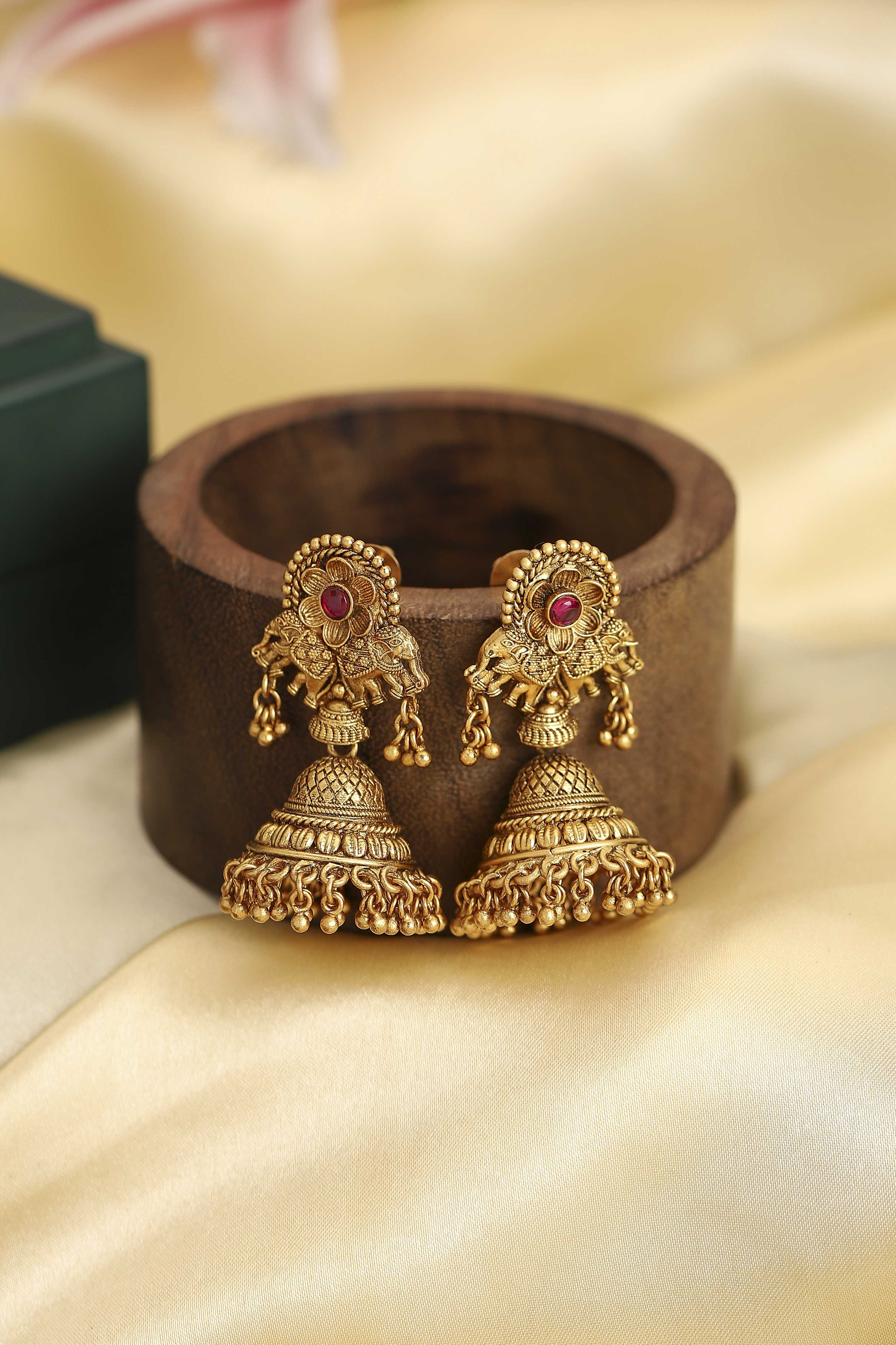 Gold Plated Brass Minimal Stone Studded Jhumkas image number 0