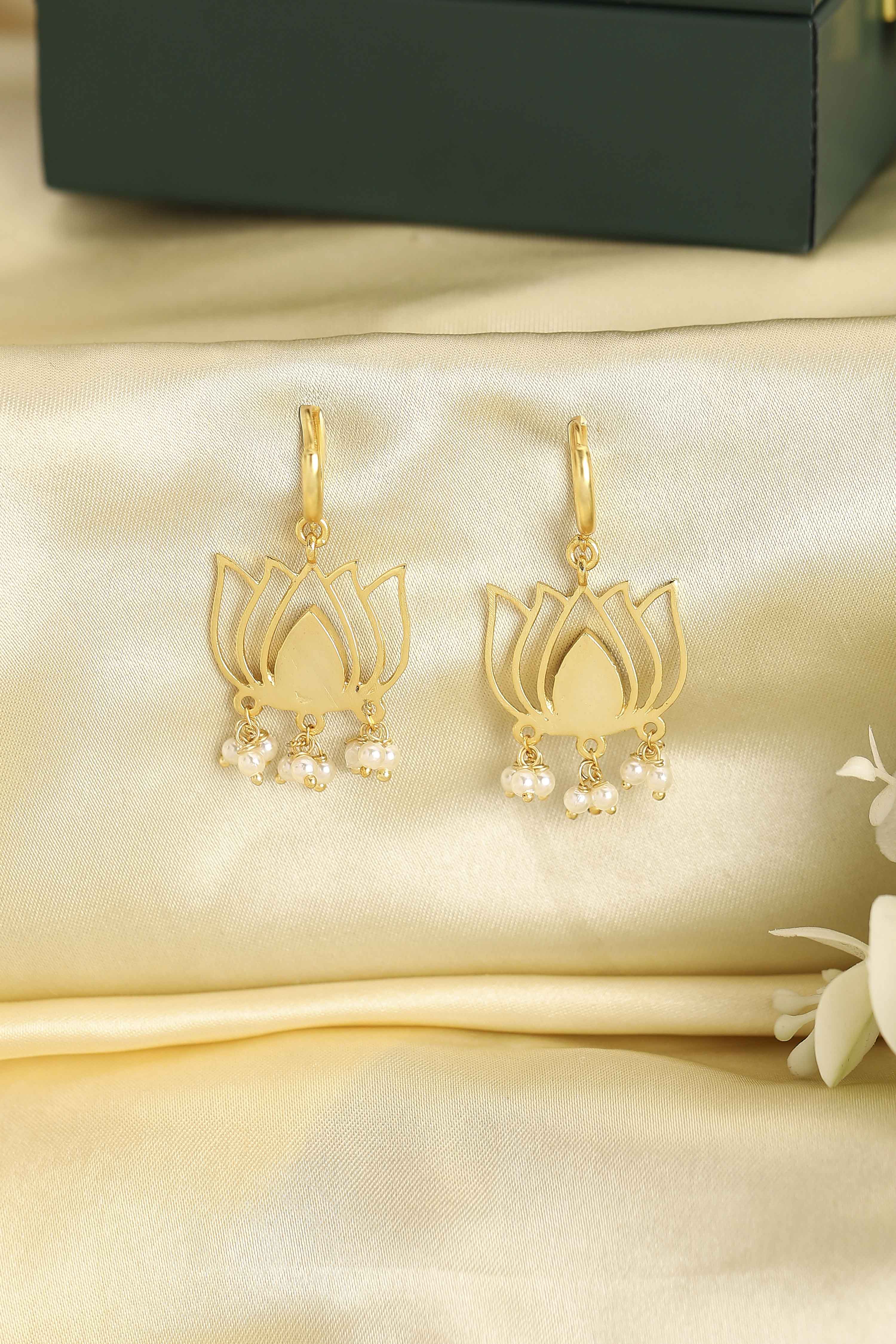 Navy Blue Gold Plated Brass Floral Drop Earrings image number 2