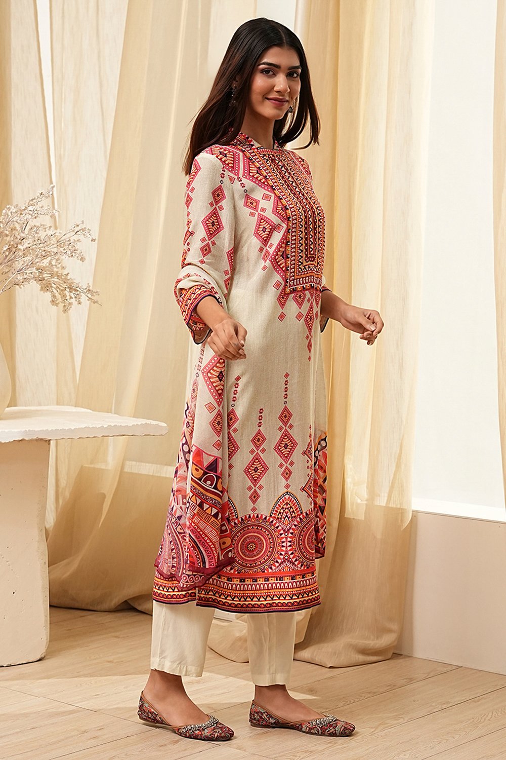 Dull Blue Printed Straight Suit Set image number 5