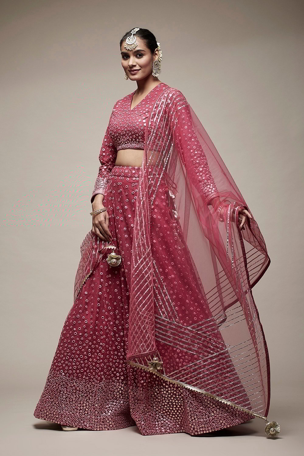 Pink Nylon Lehenga Set image number 3