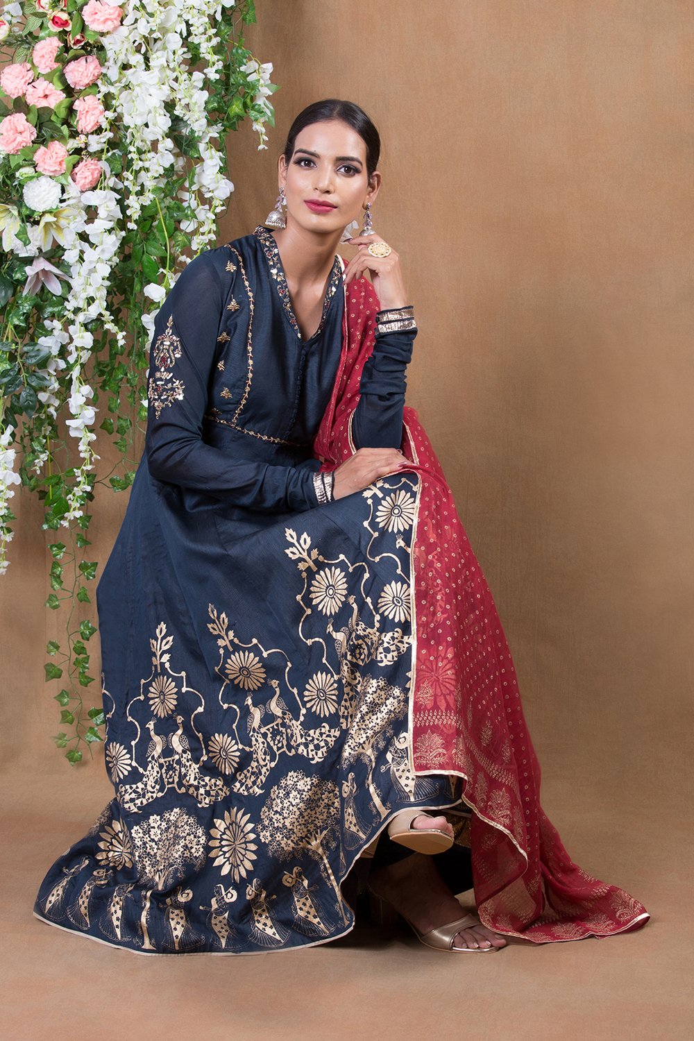 Blue Chanderi Silk Suit Set By Anju Modi image number 3