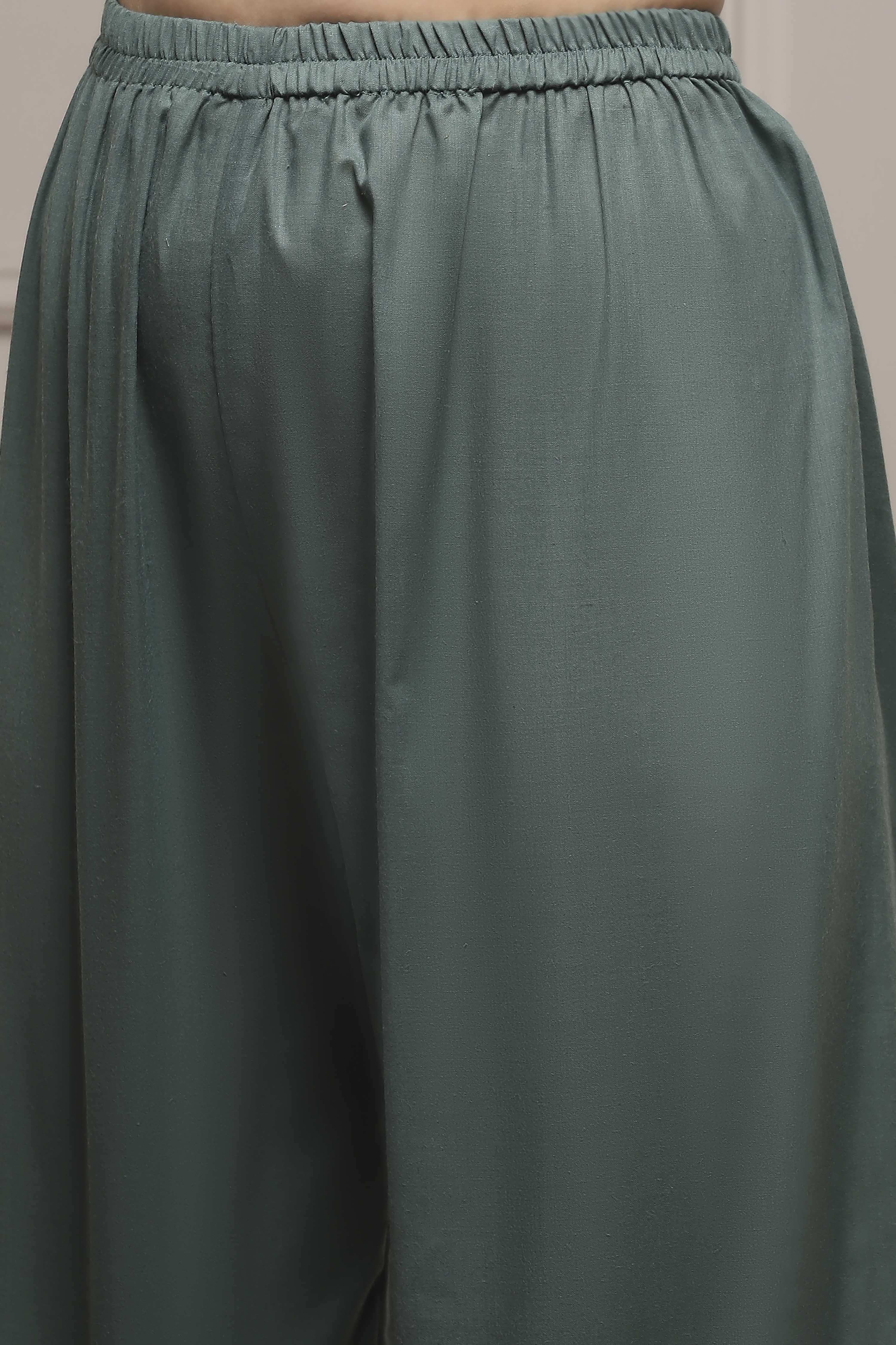 Green Silk Blend Printed Embroidered Unstitched Suit Set image number 3