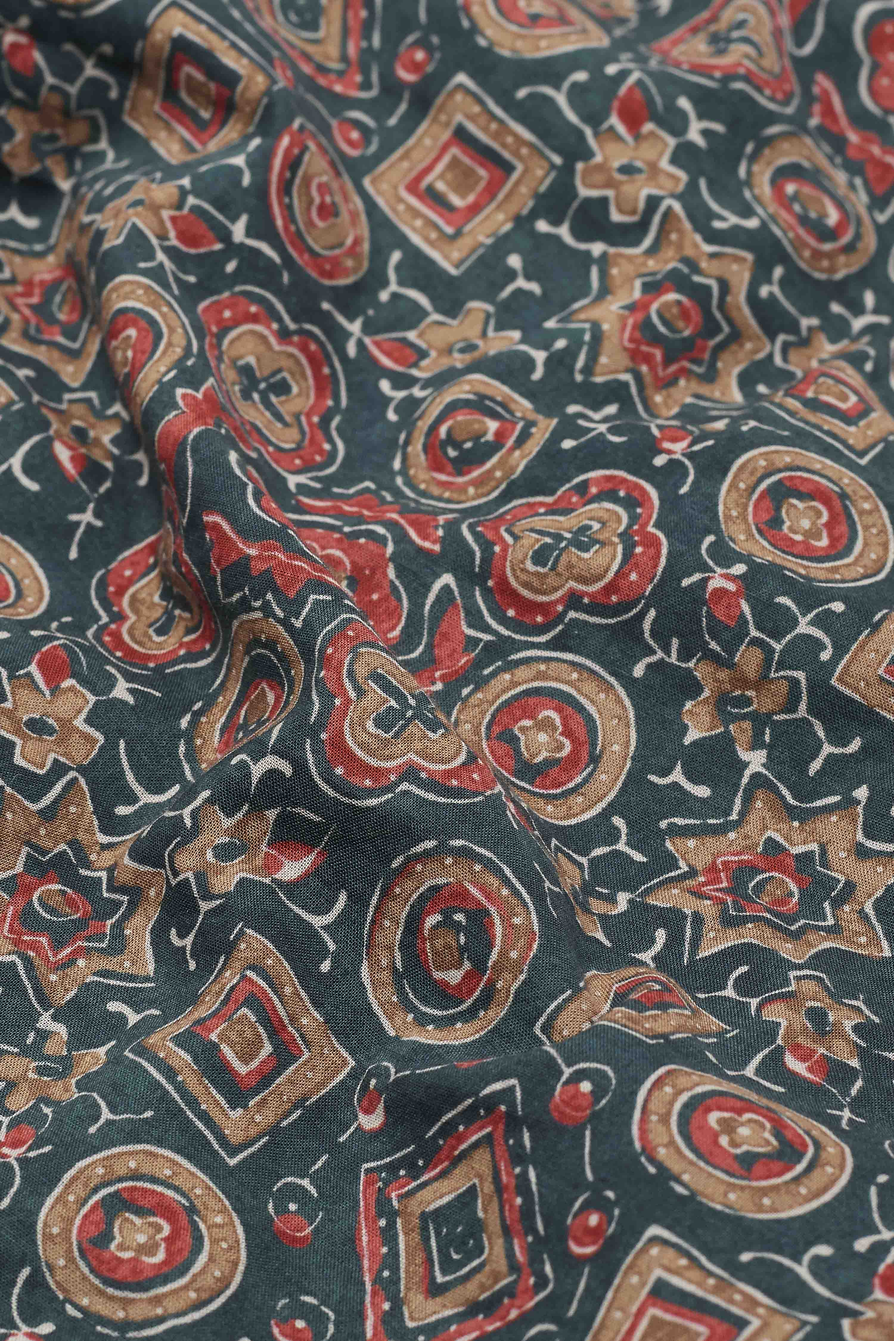 Green Cotton Printed Straight Kurti with Tie image number 2