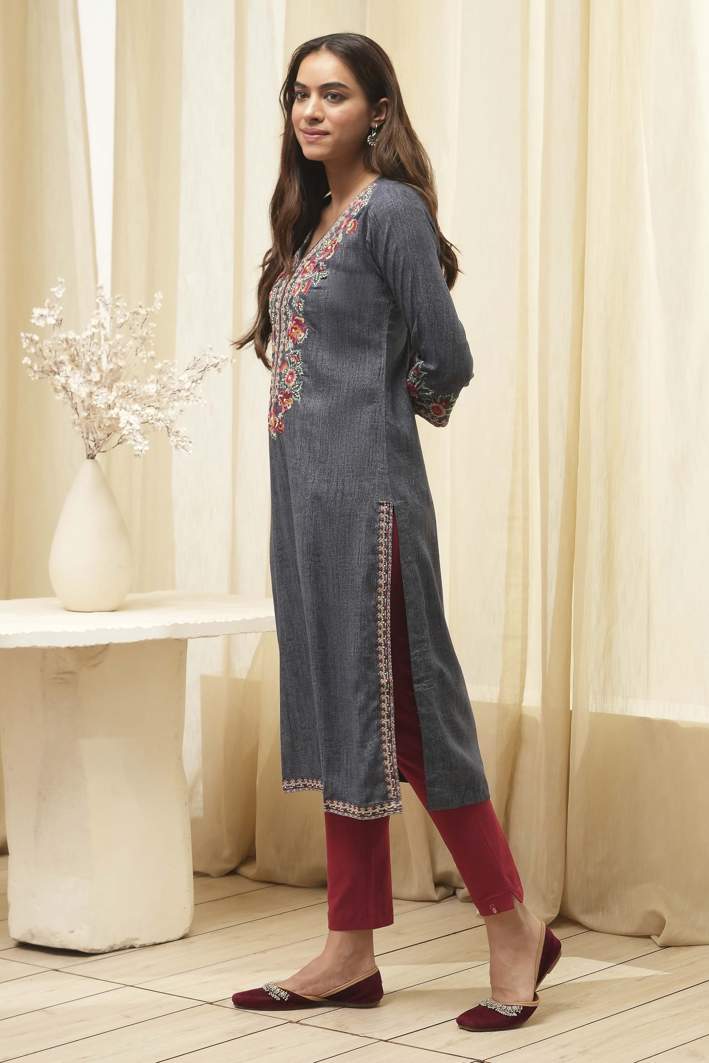 Denim Rayon Straight Kurta image number 3