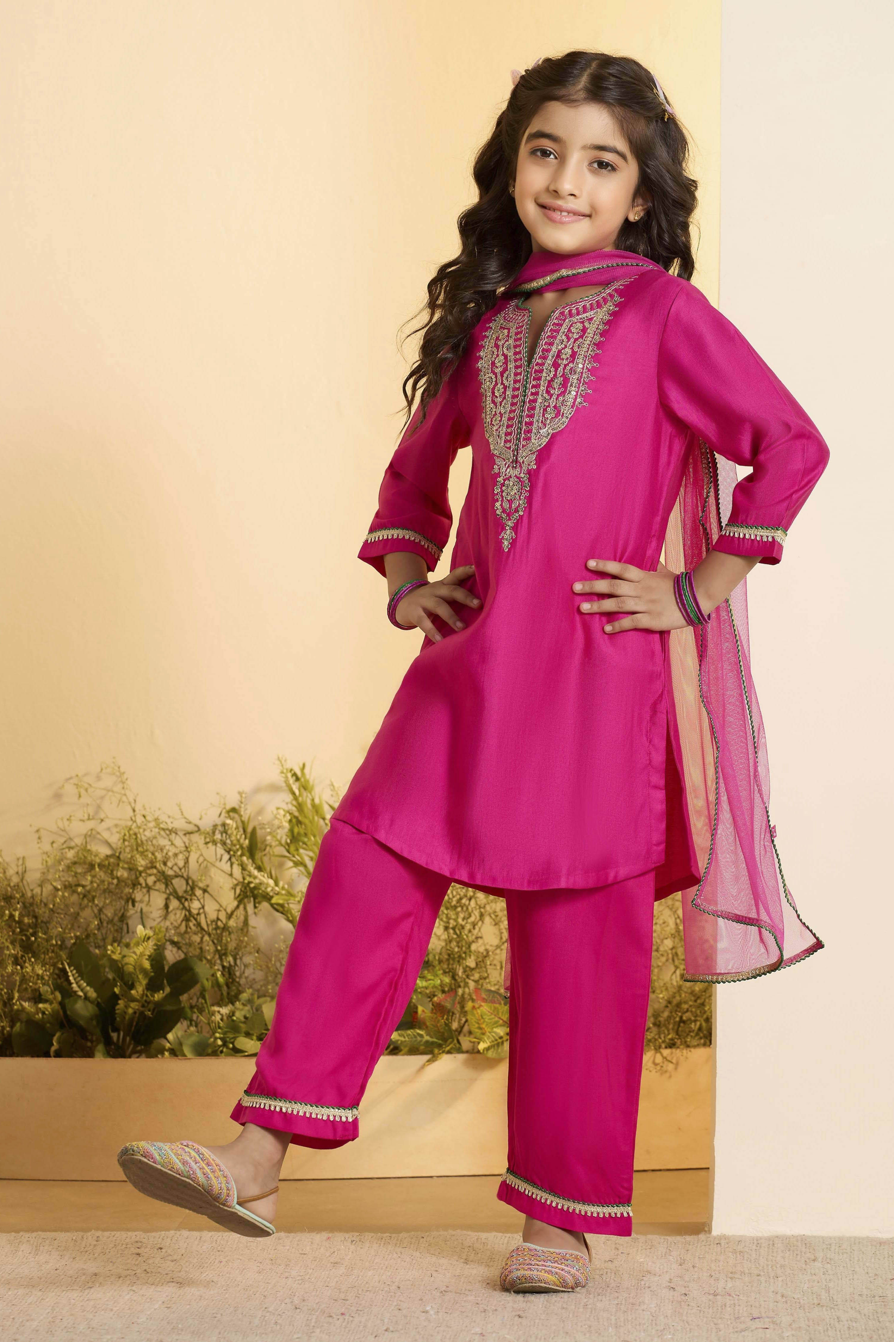 Pink Yoke Design A-Line Kurta Set image number 3