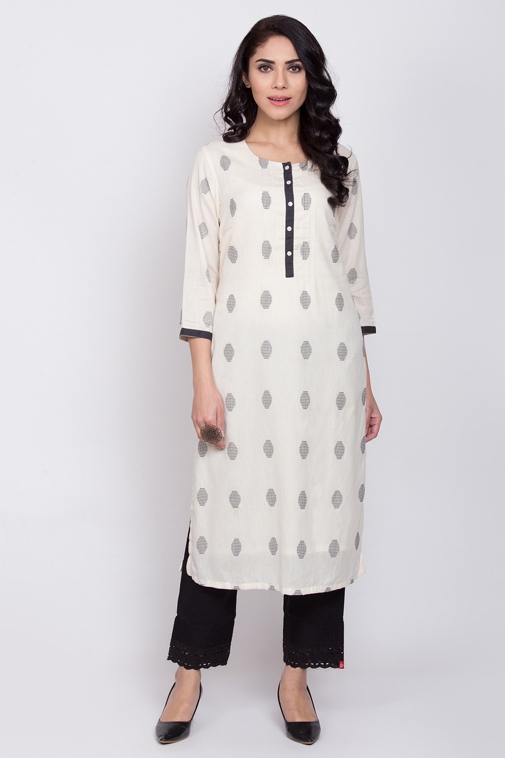 Ivory Eco Cotton Straight Yarndyed Kurta image number 0