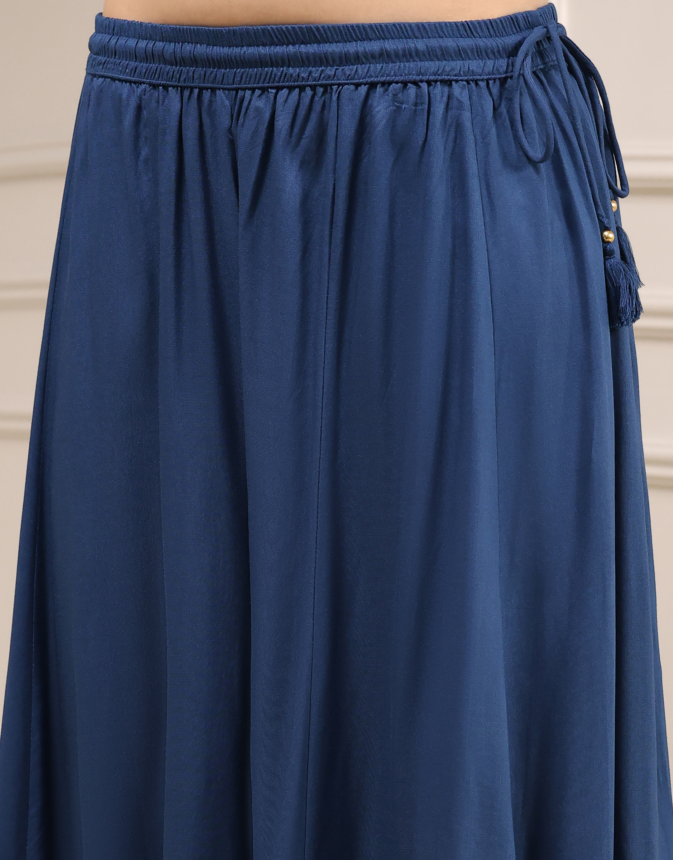 Navy Blue Embroidered Straight Suit Set image number 4