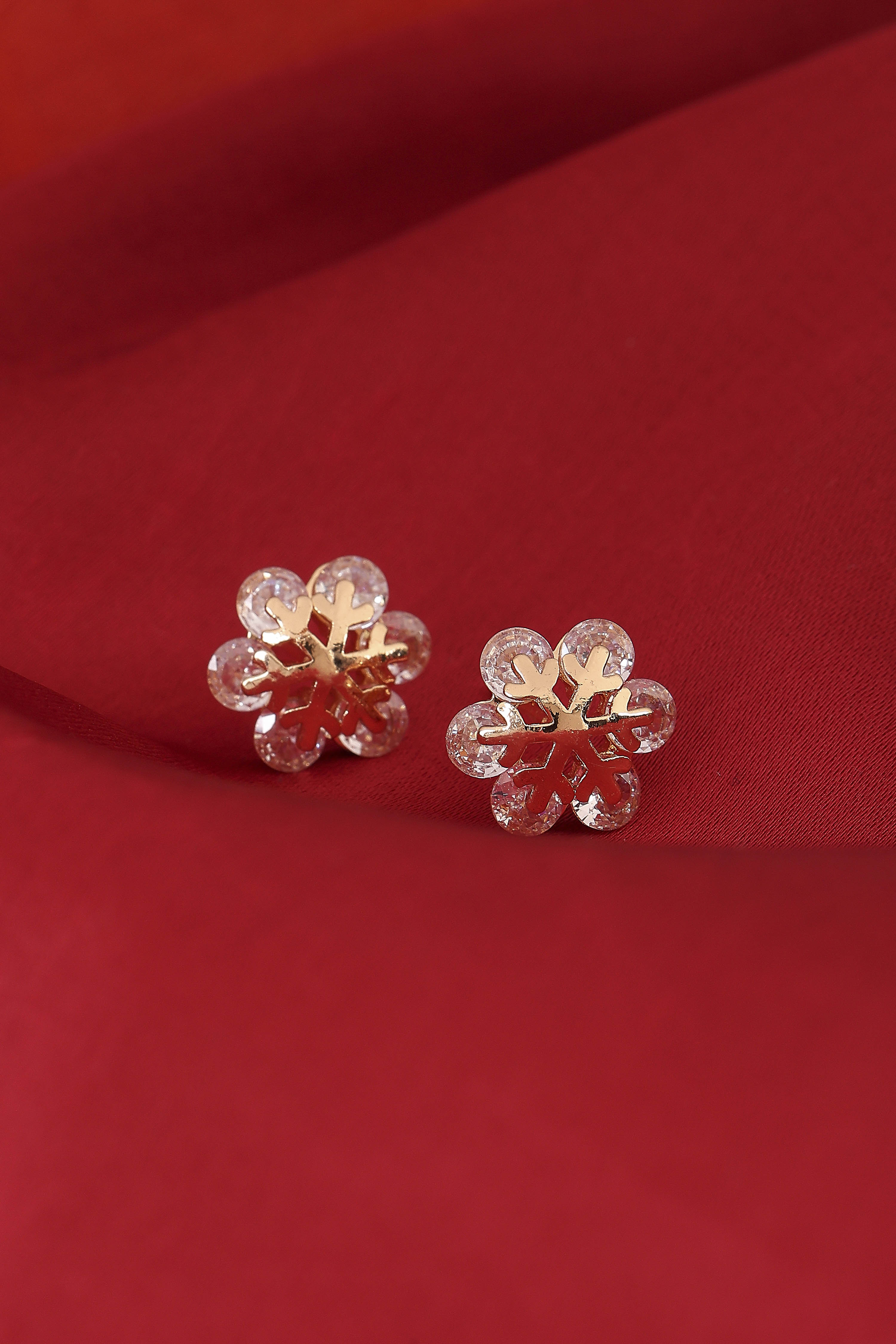 Gold Plated Brass Floral Stud Earrings image number 2